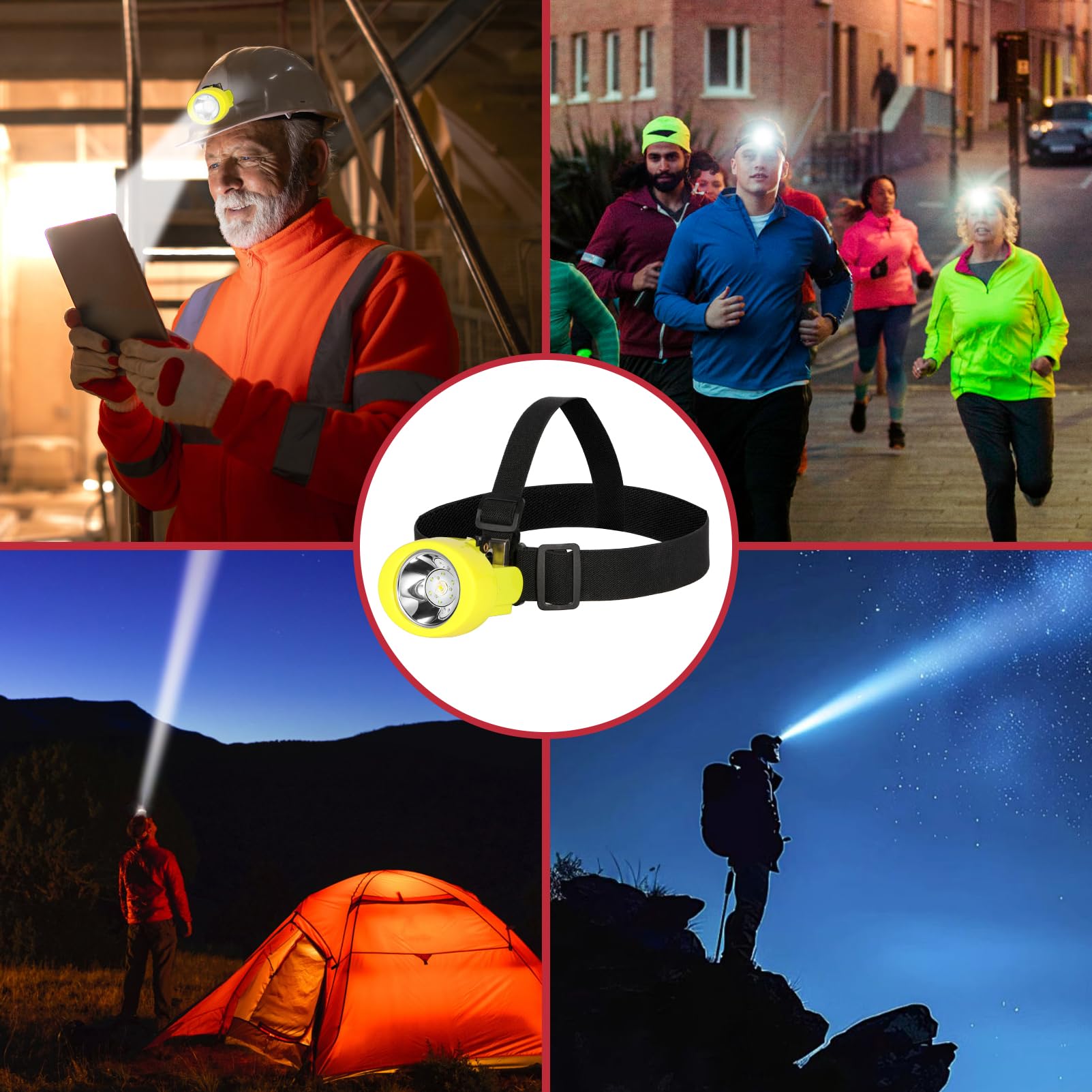 Lampe frontale à DEL haute luminosité avec chapeau – Étanche, durable, rechargeable, sangle réglable, parfaite pour les mineurs, le camping, la randonnée (KL2.8 jaune avec chapeau)