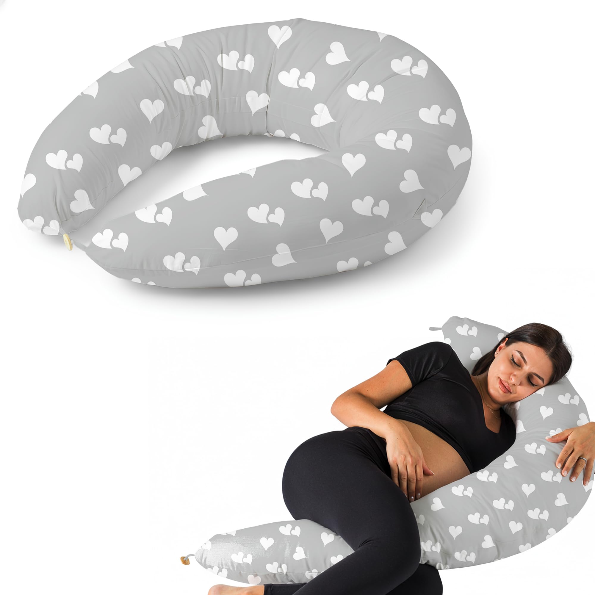 Cuscino Gravidanza e Allattamento per Dormire di Lato per Donne Incinta Idea Regalo per Neo Mamme con Federa in 100% Cotone e Morbido Riempimento Accessorio Full Body Premaman per un Sostegno Ottimale
