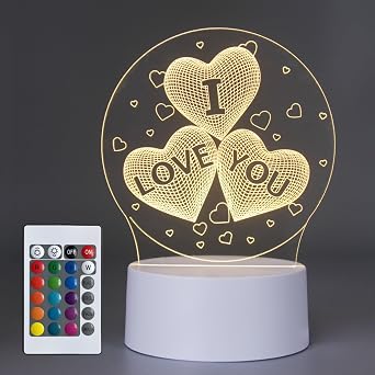 I Love You 3D Illusion Lamp,Acrylic 3D Lamp LED Night Light with Remote Control 16 Color Changing Desk Lamp,Kids Gamer Room Decor Plug in Best Cool Festival Birthday Gift. I Love You