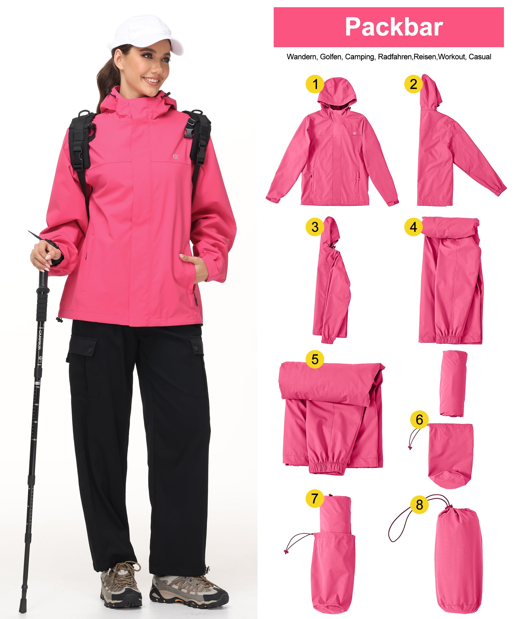 Huayuzh Chaqueta softshell para mujer, impermeable, transpirable, chaqueta de entretiempo, cortavientos, chaqueta de lluvia, chaqueta de senderismo, correr, senderismo