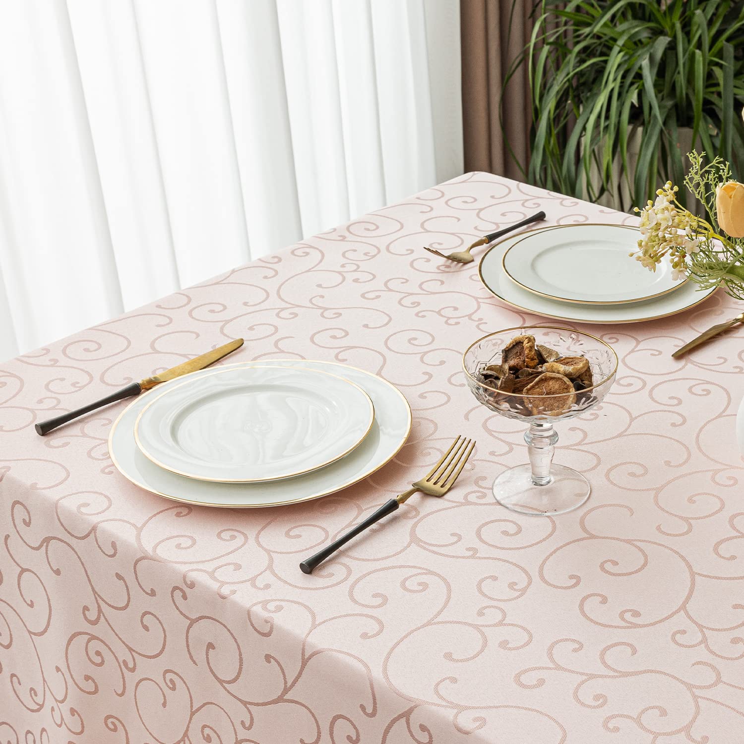 Romanstile rosa Tischdecke abwaschbar 140x180 cm rechteckige Tischdecken Tischtuch Tafeldecke Table Cloth wasserabweisend für Esstisch,Ostern,Outdoor,Garten,Geburtstag,Feste,Hochzeiten,Party