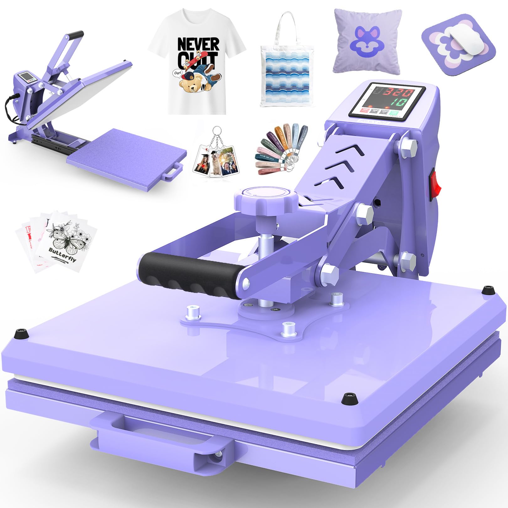 AKEYDIY 15" x 15" Slide Out Heat Press for T Shirts - Fast Heating for Sublimation, Industrial Even Heat Transfer & Precise Temp Control, Shirt Heat Press for Vinyl & Fabric Projects(Purple)