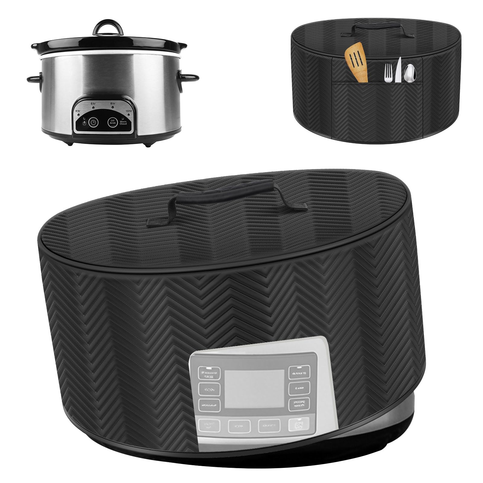 Slow Cooker Cover,Slow Cookers Cover with Aluminum Foil Lining, Oval Kitchen Appliance Covers with Transparent Viewing Window and Pocket