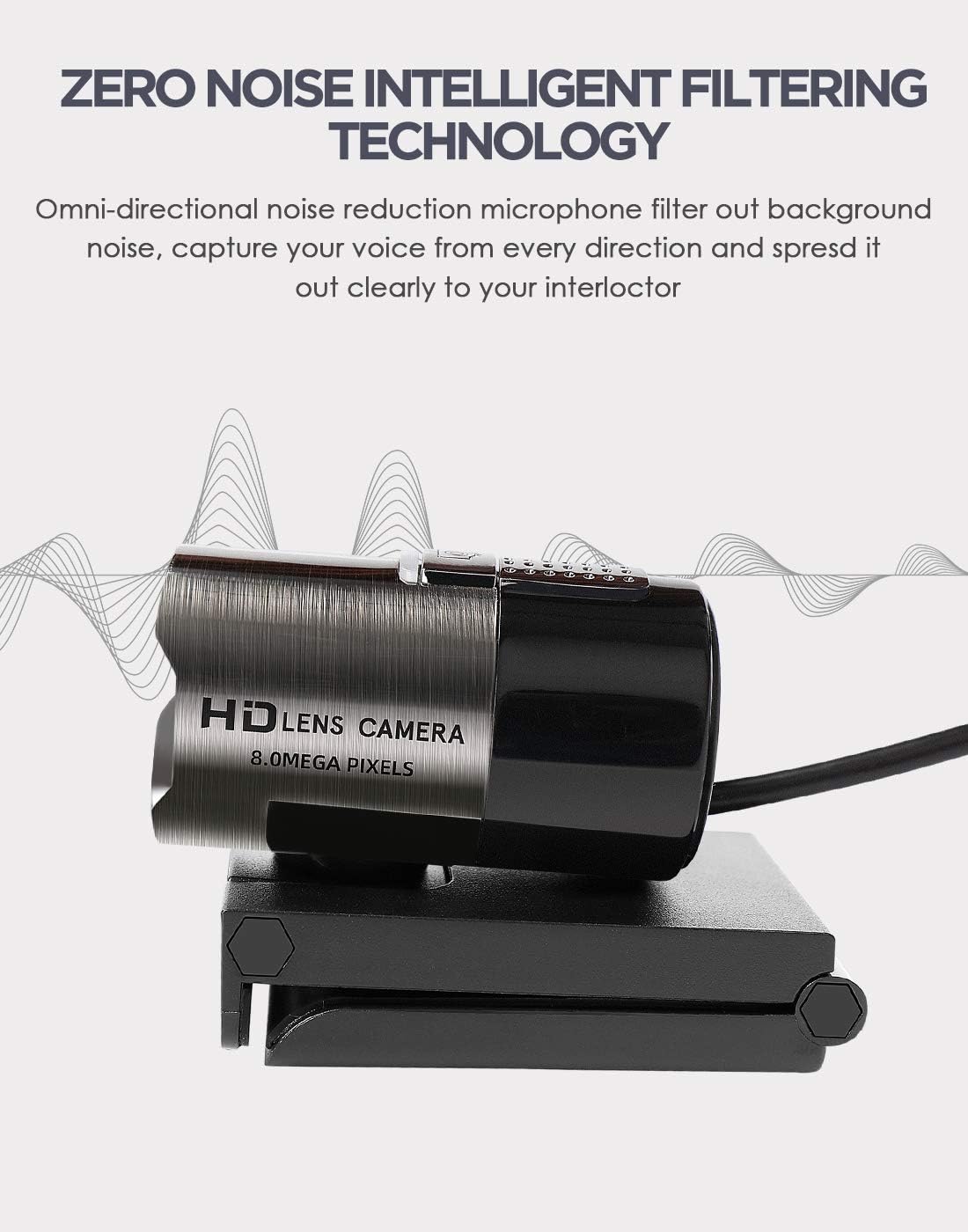 AUSDOM AW335 Webcam showing noise cancelling microphone feature