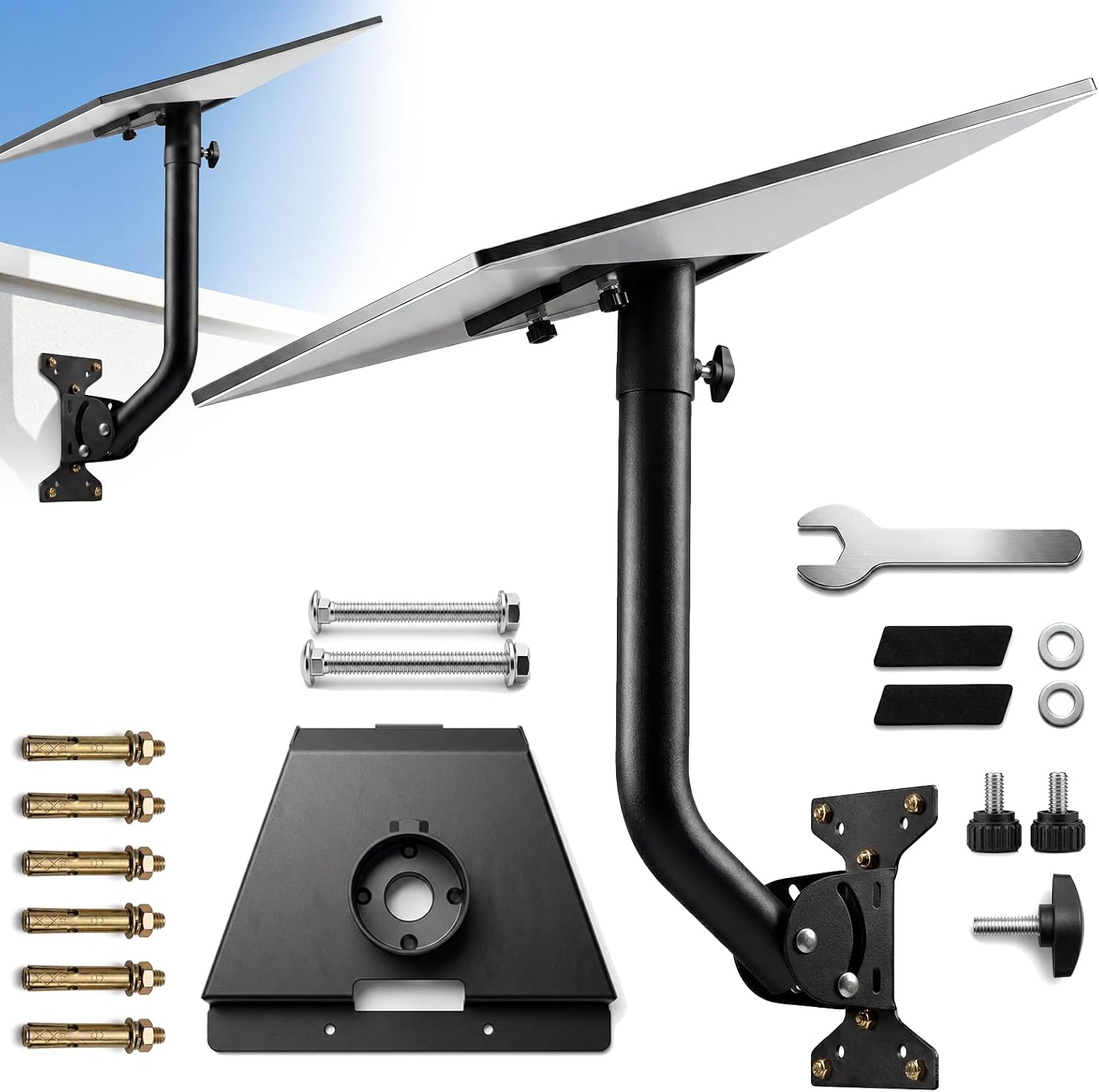 Gen 3 Mount Compatible with Starlink V3 Standard Dish, Adjustable Wall and Roof Mount Kit with Pipe Adapter, Carbon Steel Mounting Bracket for Wood and Concrete Installation, Black