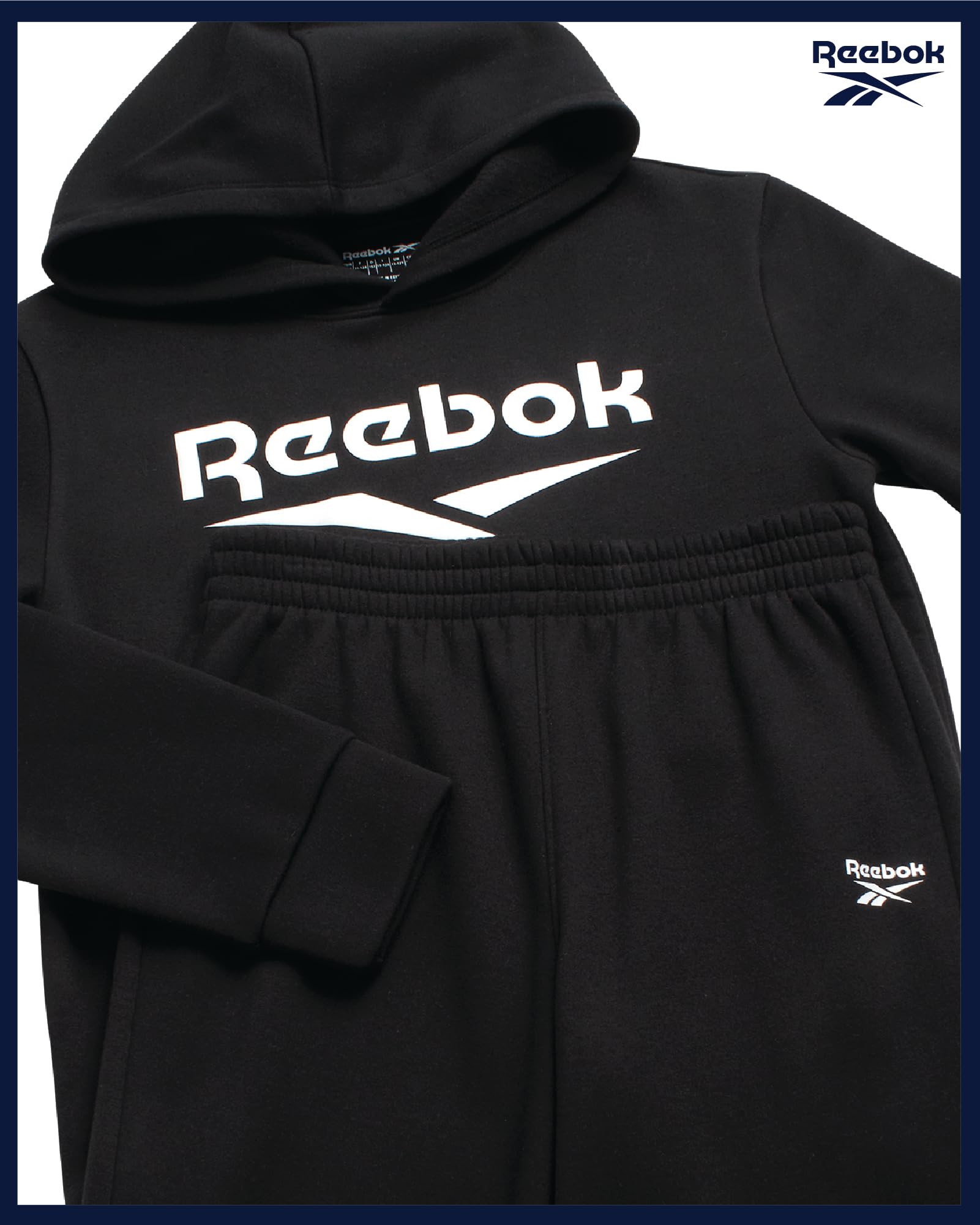 Reebok Boys Sweatpants Set - 2 Piece Fleece Pullover Hoodie Boys Sweatshirts and Youth Kids Jogger Sweatpants Athletic Sets