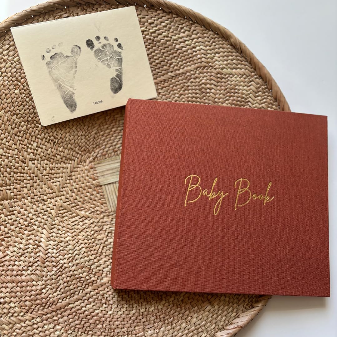 Baby Book Keepsake Rust-Minimalist Baby Memory Book per ragazza o ragazzo Album fotografici per bambini Libri per neonati per i nuovi genitori Ricordi e diari per bambini per la prima volta