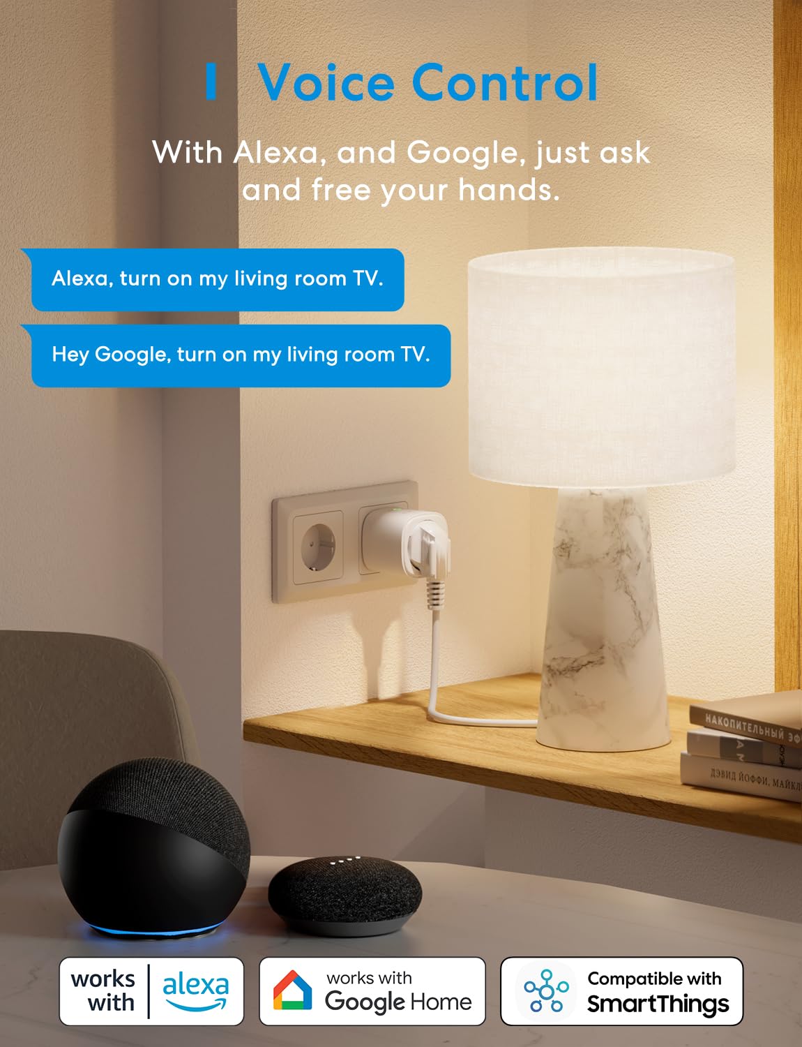 Meross Inteligentne gniazdko WiFi z monitorem zużycia energii elektrycznej, inteligentne gniazdo 16 A, gniazdo Smart Schuko (typ F), kompatybilne z Alexa, Google Home i SmartThings, sterowanie głosem