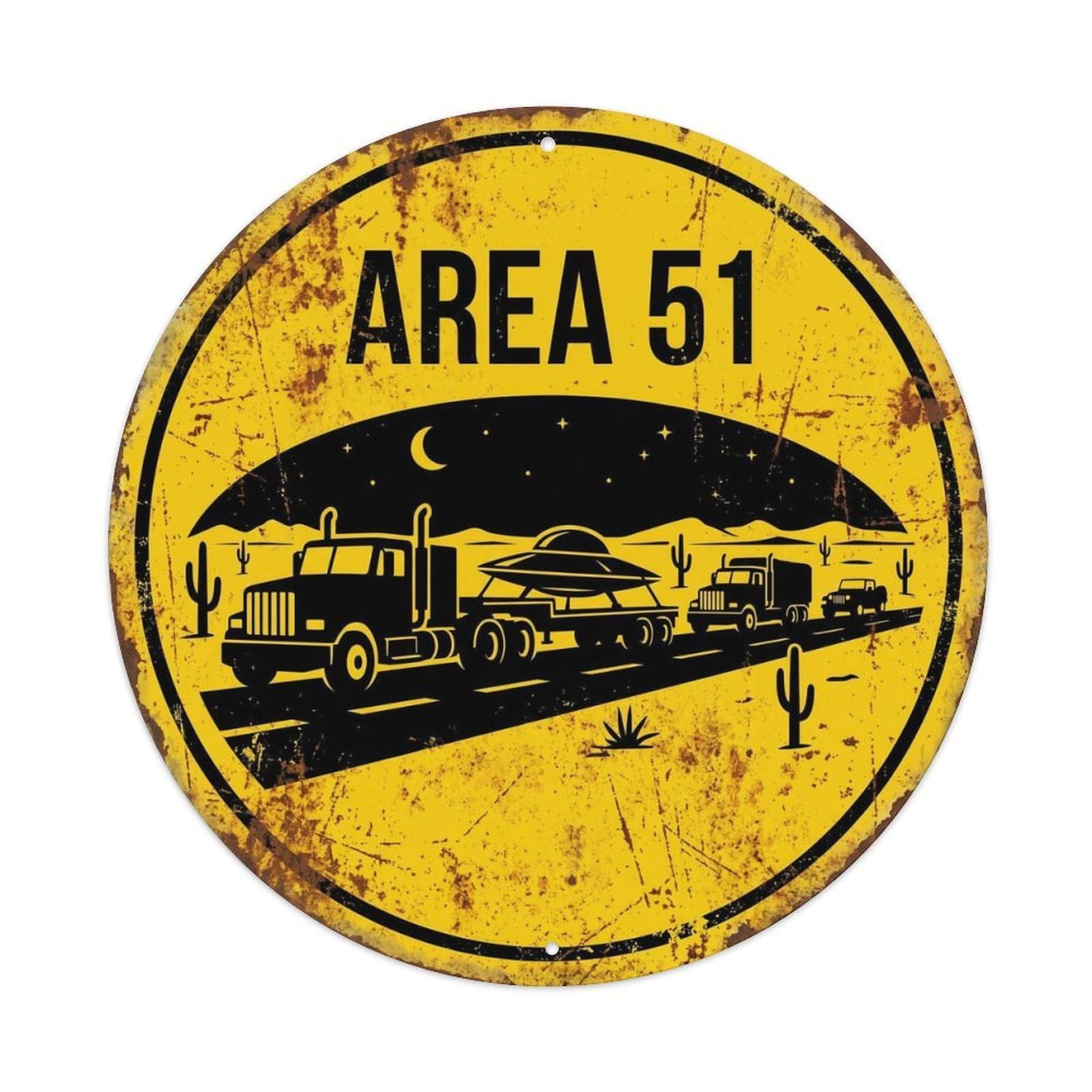 Flying Saucer Area 51 Desert Trailer UFO Metal Tin Sign