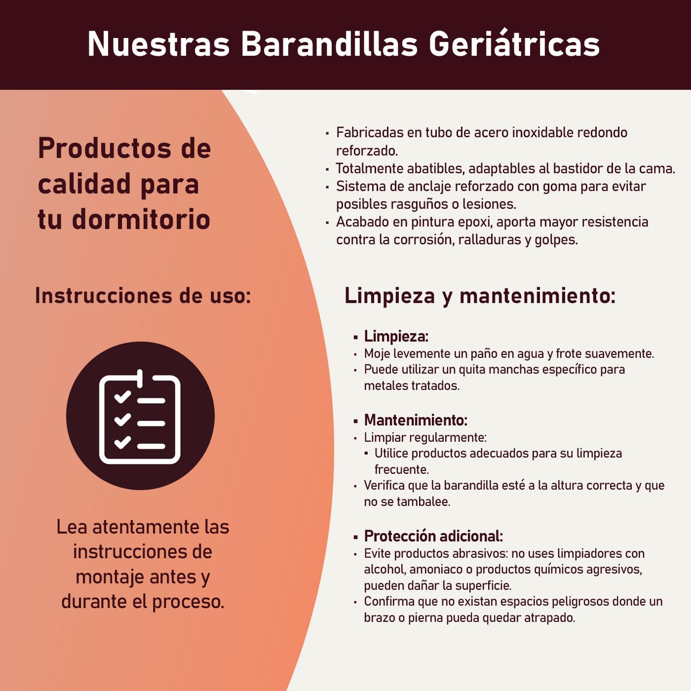 amuéblate Online - Juego de Barandillas Metálicas Geriátricas Reforzadas Abatibles INOX para Cama Articulada con 4 Barras de Seguridad
