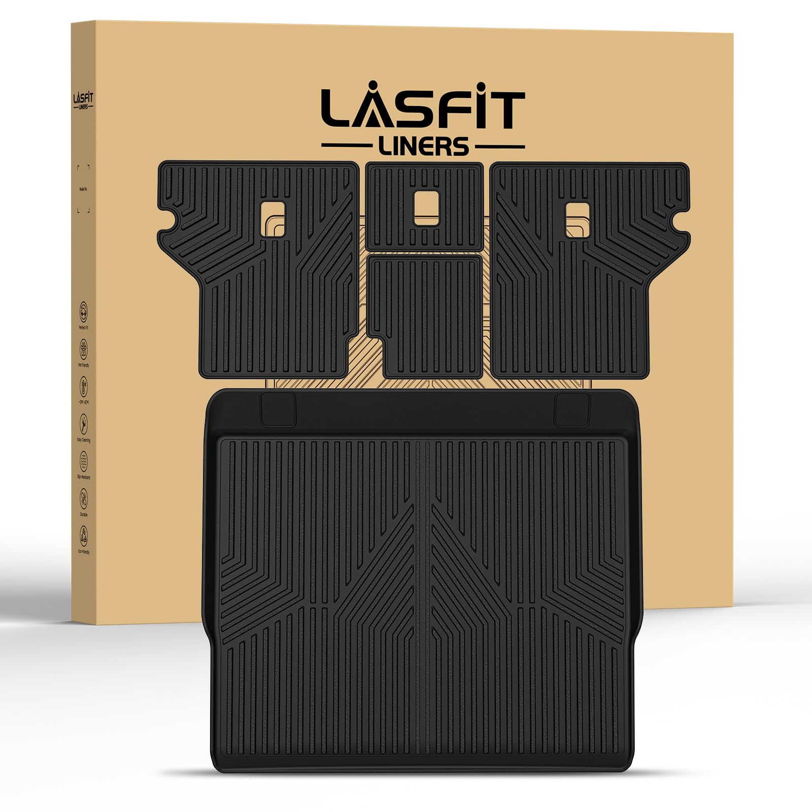 LASFIT Trunk&Seatback Mats for Toyota 4Runner 2013-2024 (5 Seats),All Weather TPE Custom Fit Floor Liner for 4 Runner 5th gen 2 Row Car Mats, Black(Not fit Equipped Sliding Cargo Tray Option) similar item 