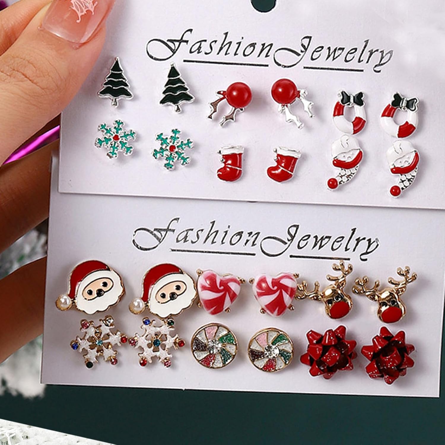 Christmas Earrings for Women Dangle Earrings Christmas Stud Tree Snowflake Bow Bells Light Earrings Set Bulk - Image 2