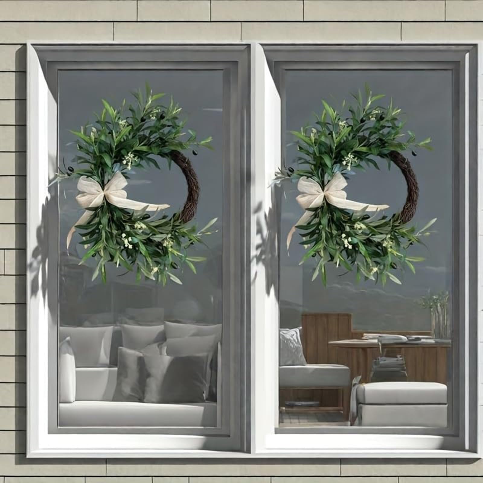 Corona Navideña de Olivo Artificial, Material Plástico, Lazo Decorativo con Flores Simuladas, Ideal para Ocasiones Festivas y Hogares