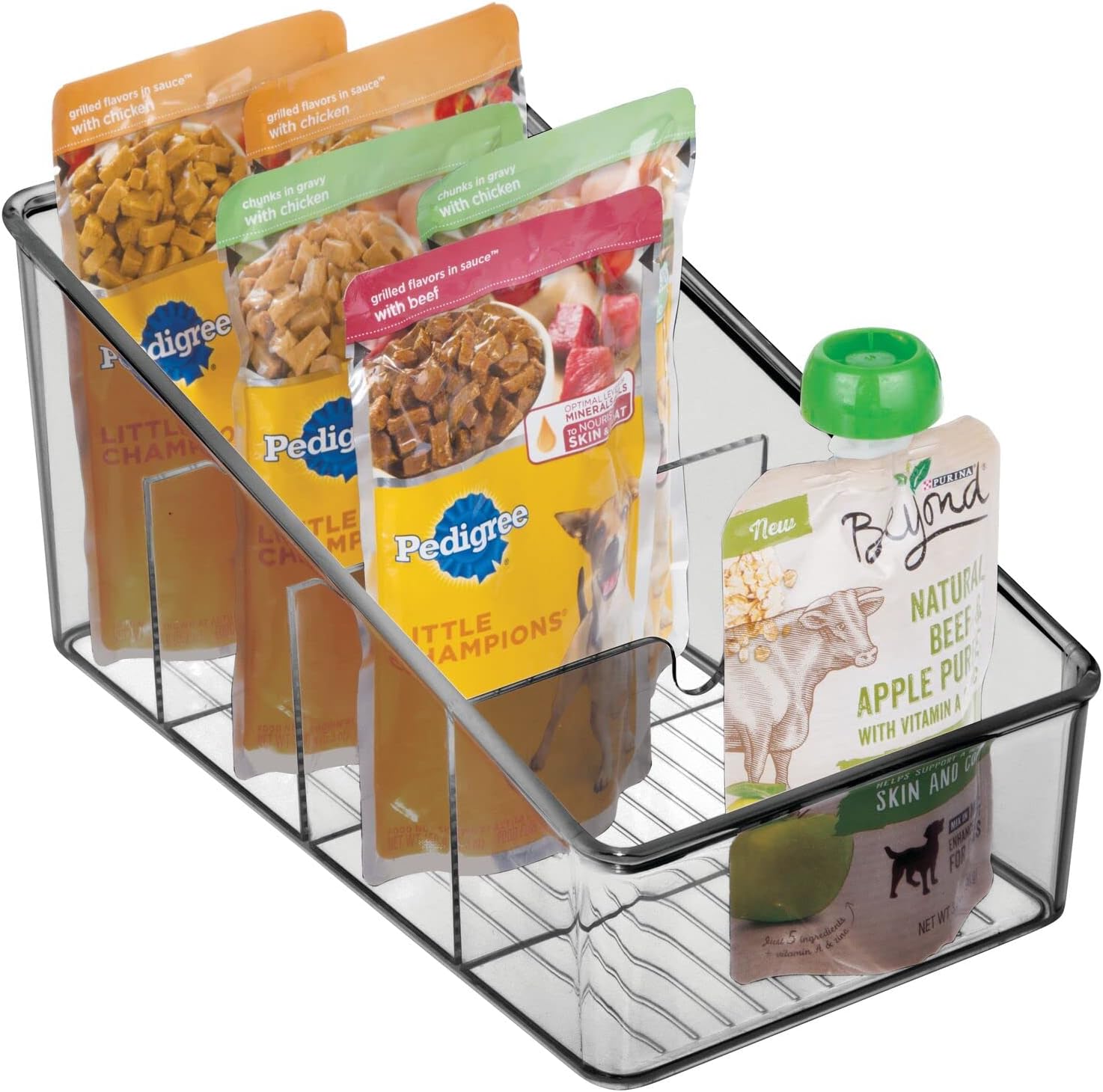 mDesign Plastic Food Packet Organizer Bin - Storage Station for Kitchen, Pantry - Holder for Spice Pouch, Dressing Mix, Sauce, Hot Chocolate, Tea, Sugar Packets, Ligne Collection - Smoke Gray