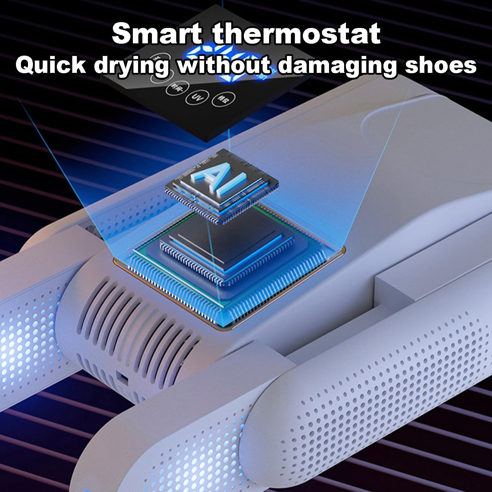 Asciuga Scarpe Elettrico, Asciuga Scarpe Portatile Pieghevole, con Touch Screen LED, Temporizzazione Intelligente, Temperatura Costante 55 ℃, Aria Calda a 360°, per Scarpe, Stivali, Guanti