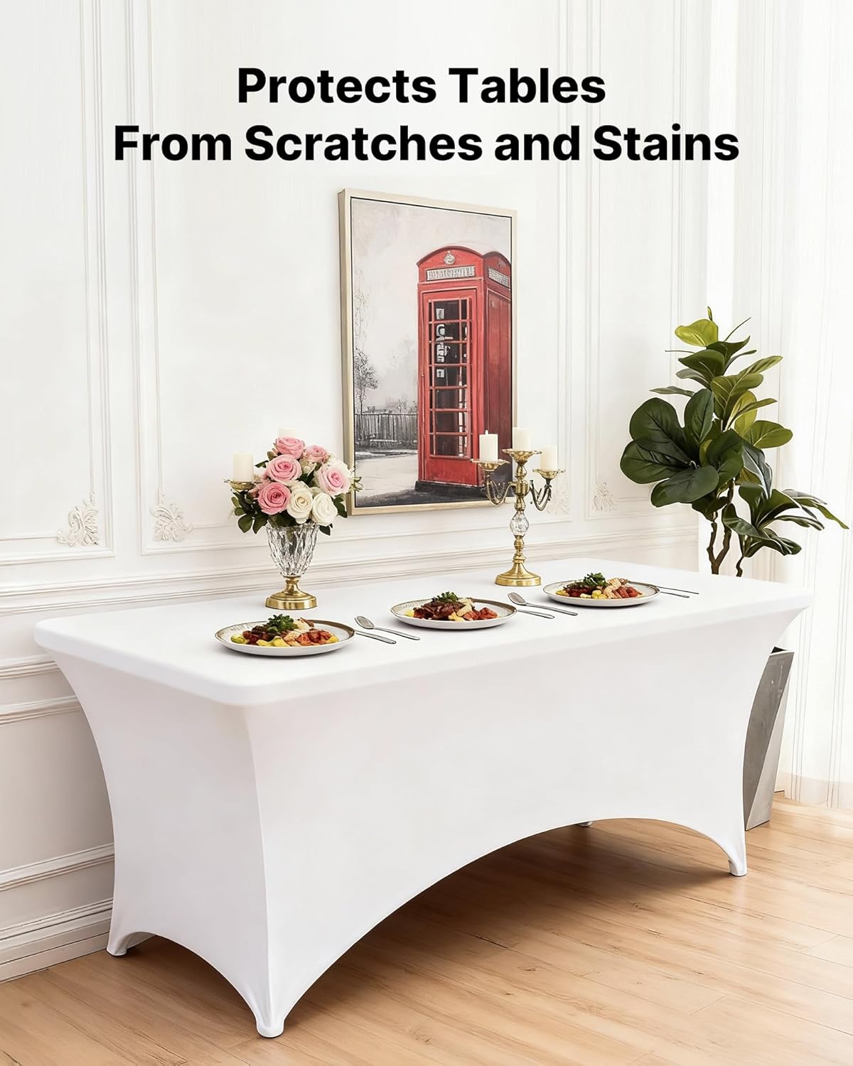 VEVOR 10 Pack Table Cloth for 6FT Rectangular Fitted Events, Wrinkle-Resistant Stretch White Table Covers, Washable Spandex Tablecloth Protector, for Party, Wedding, Cocktail, Banquet, Festival