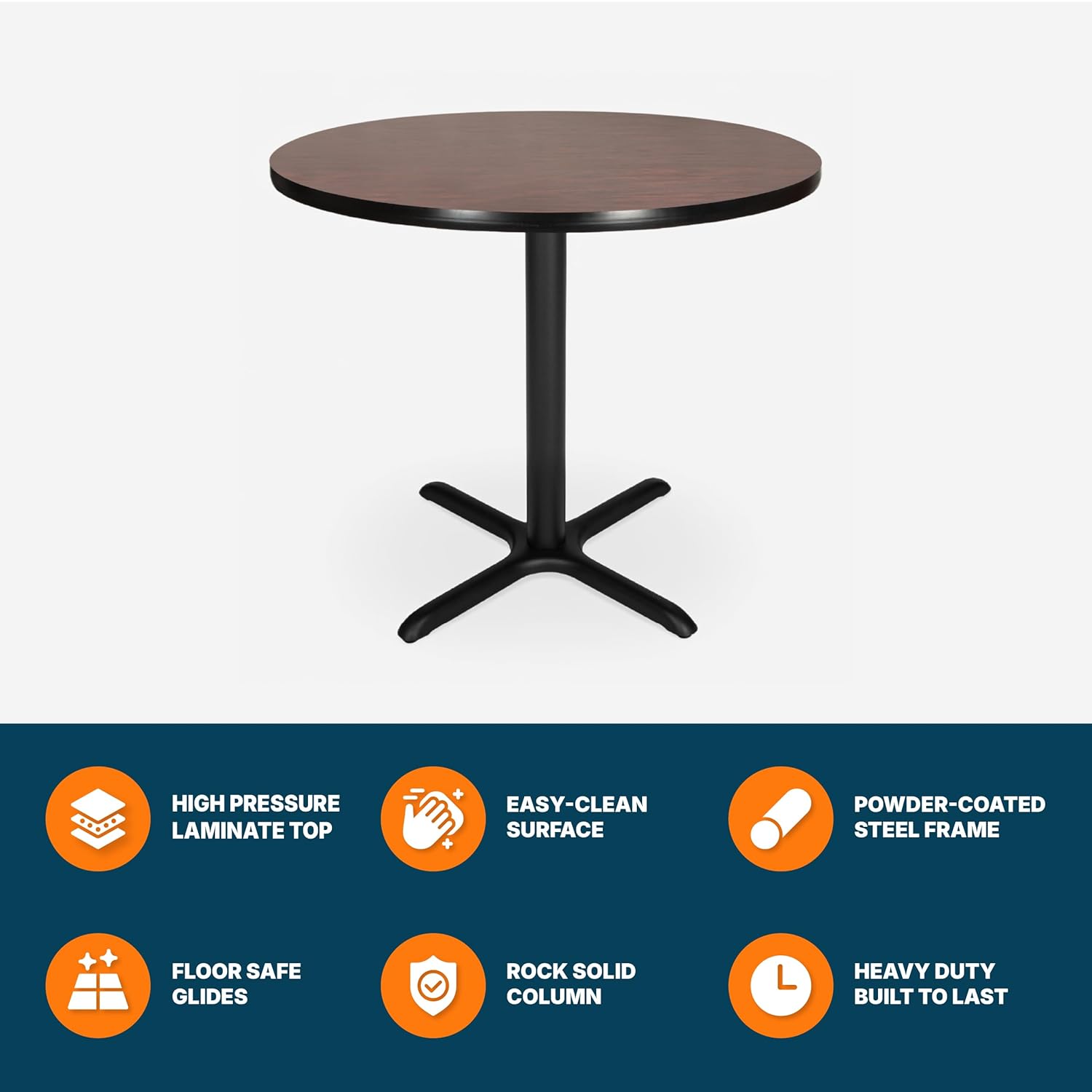 OEF Furnishings OEFCT13636XDMY Premium Commercial-Grade Restaurant and Breakroom Cafe Table (Round, 36 in Diameter, 30 in Dining Height, X-Base, Black Frame, Mahogany Laminate)