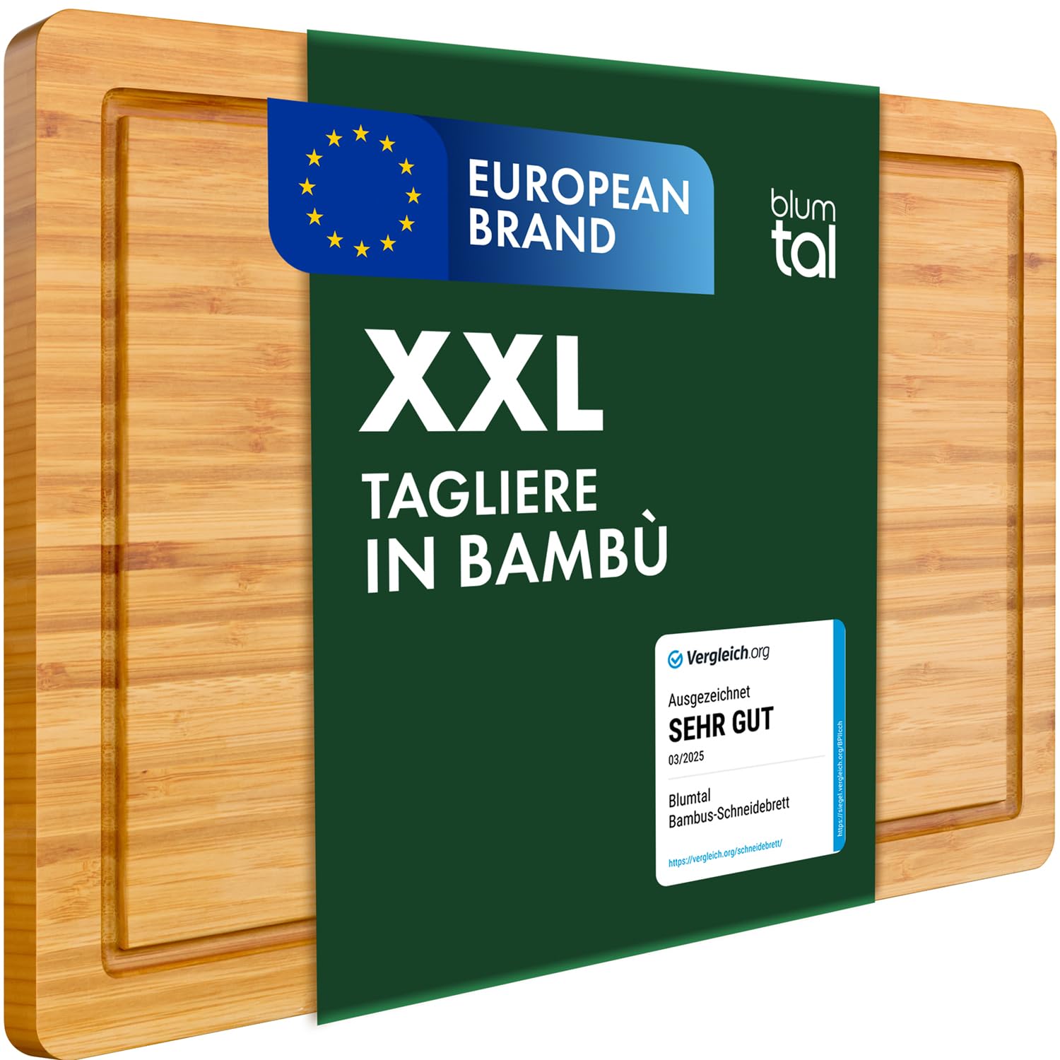 Blumtal Tagliere da Cucina Professionale - Tagliere Legno Grande - Scanalatura Anti-Gocciolamento - Tagliere in Legno Bamboo Antibatterico - 43,5x29,5 cm - Grande