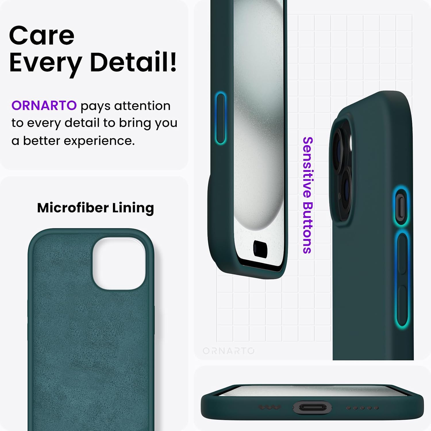  Compatible with iPhone 15 Case 6.1, Slim Liquid Silicone 3 Layers Full Covered Soft Gel Rubber Phone Case, Anti-Scratch Shockproof Protective Cover 6.1 Inch, Olive Green thumbnail