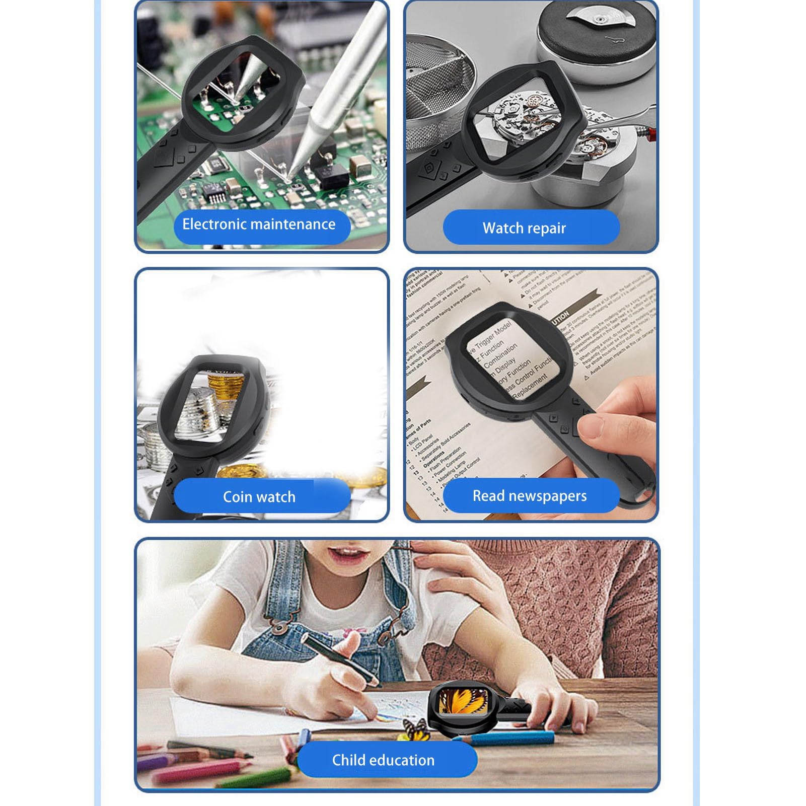 Tragbare Digitale Lupe mit 2,8-Zoll-IPS-Bildschirm, Tragbare 1000-fache Lupe mit Licht, 2-Megapixel-Kamera und 4 Zoomtasten für die Leseinspektion