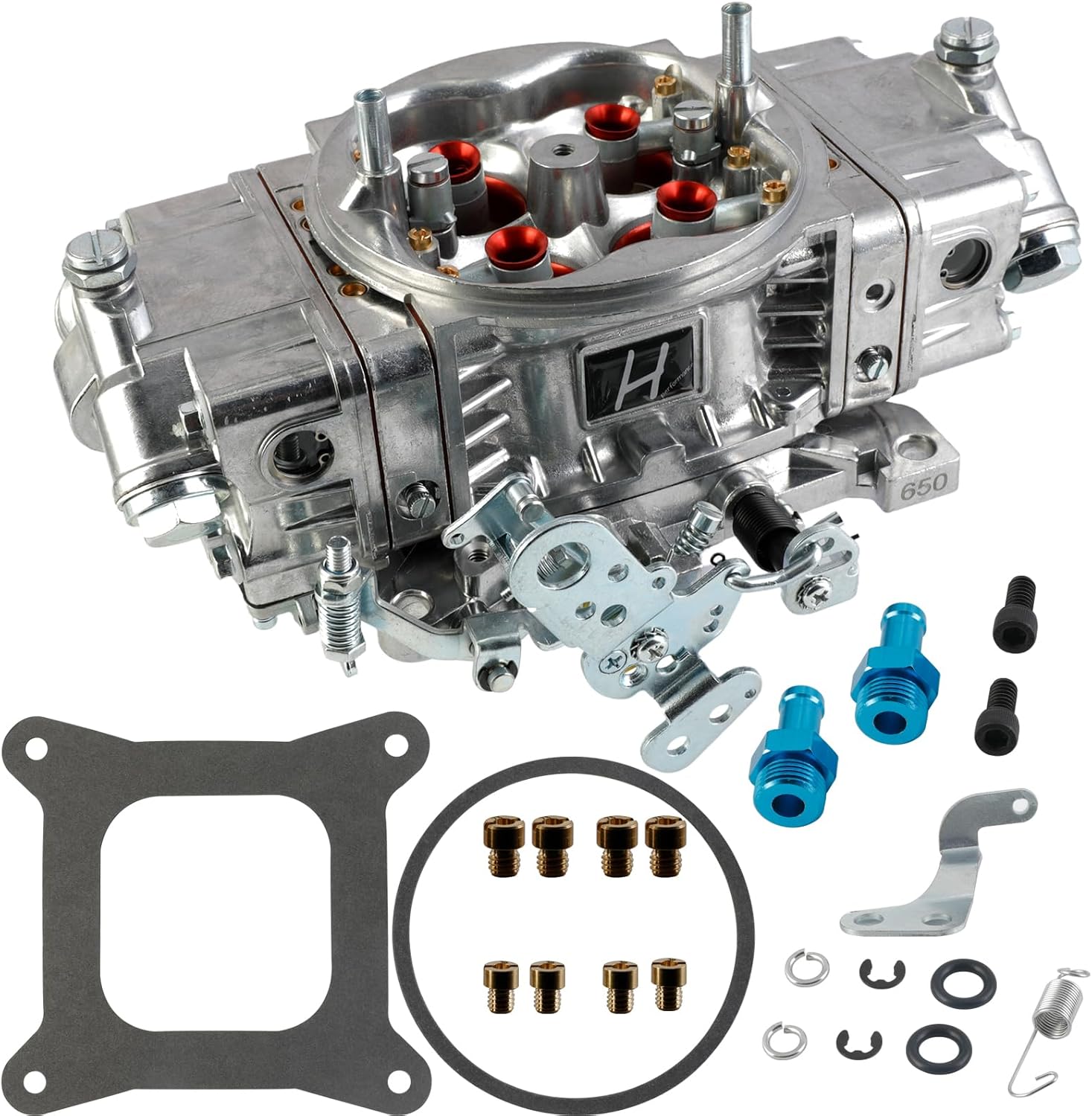 RoyalAir 4-Barrel Double Pumper Carburetor, Square Bore, Replacement For Holley Quick Fuel Brawler Diecast Street Series 650CFM Carburetor Mechanical Secondary BR-67255 (RB4150-650)