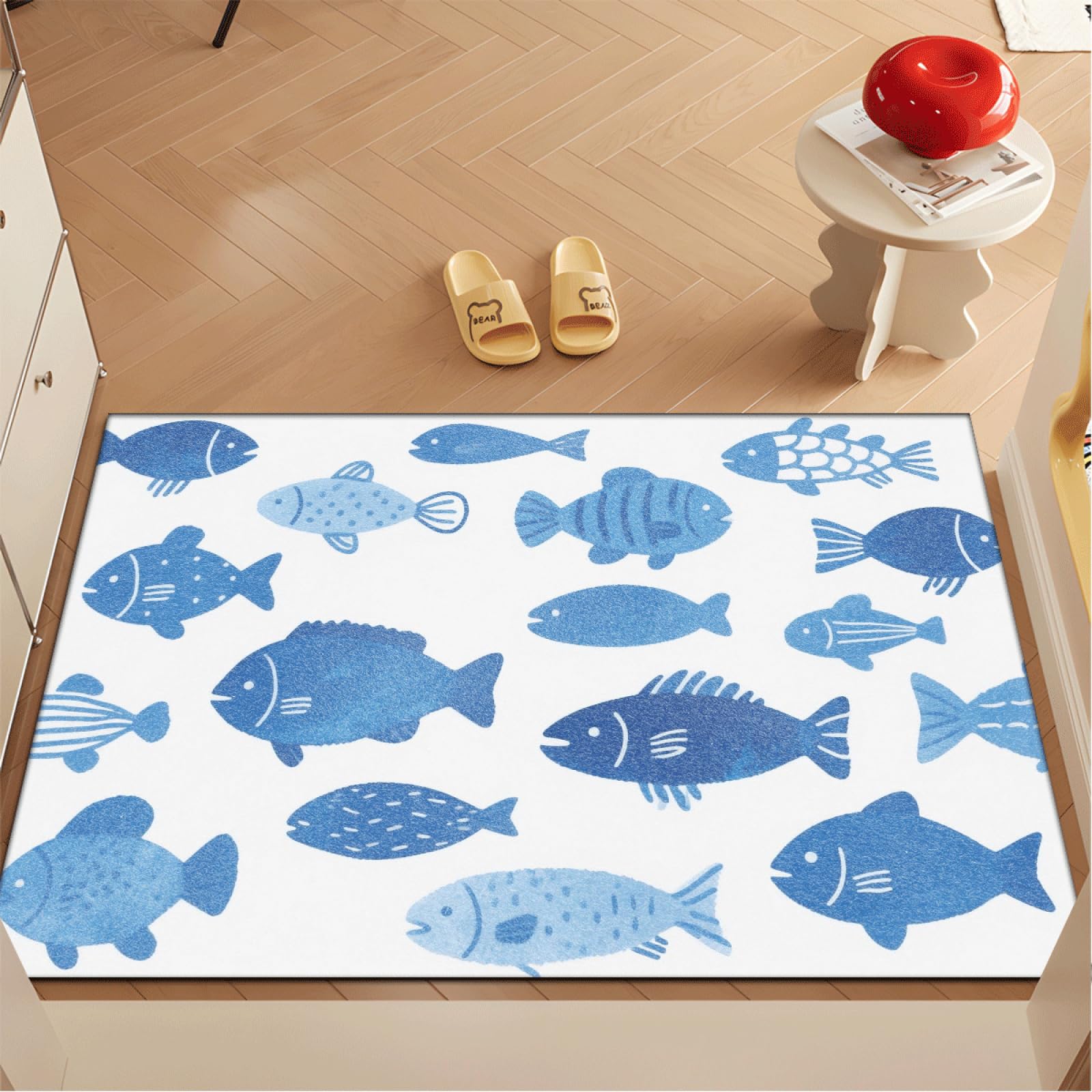 Fussmatte Innen 80x120 cm Retro Blauer Fisch Fussmatte Aussen rutschfeste für Hund Eingang Badematte Waschbar Schmutzfangmatte Strapazierfähige und Langlebige Fussmatten Haustür