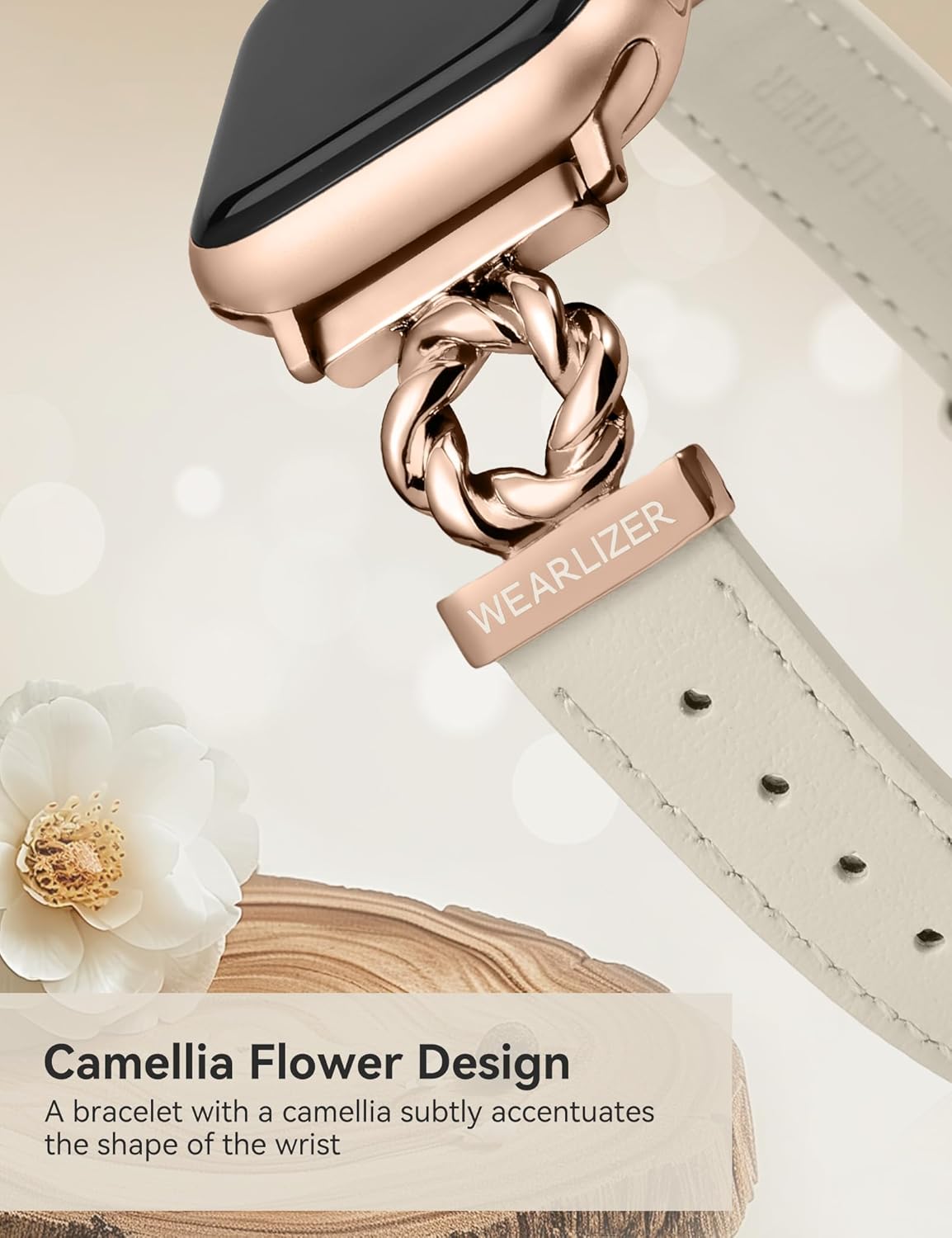 Wearlizer Leather Band Compatible with Apple Watch Bands Women 38/40/41/42/44/45/46/49mm, Dressy Fancy Camellia Flowers Buckle Strap for iWatch iWatch Series 11 10 9 8 7 6 5 4 3 SE/Ultra 3 2 1 - Image 2