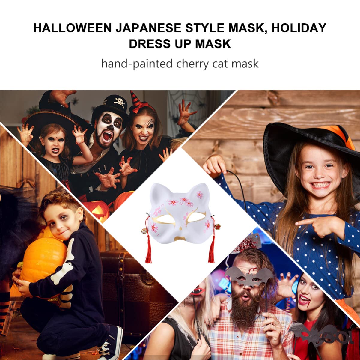 BESTOYARD 2Pcs Halloween Animal Cosplay Kabuki Cat Masks Japanese Fox Mask Masquerade Mask for Dance Performance Makeup Prop Ball Party Favors (Black White)