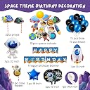 FI - FLICK IN 55 pcs Space Theme Birthday Decoration Kit Banner Planet Astronaut Cutouts Cake Topper Props Metallic Balloon Happy Birthday Space Theme Decoration for Boys (Pack of 55, Multicolor) gallery image