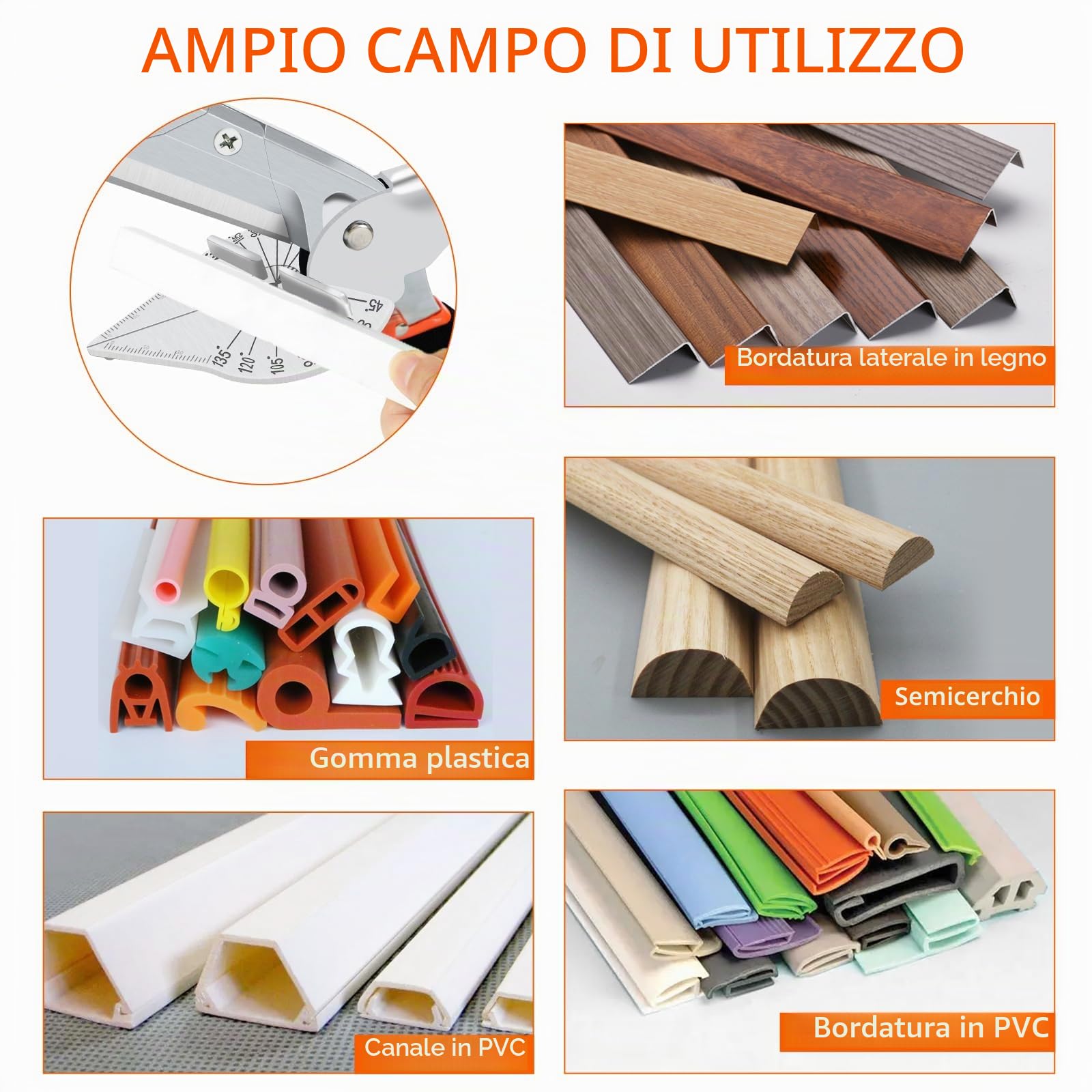 FLORA GUARD Cesoie angolari multi-angolo 45-135°, forbici angolari per legno, plastica, PVC, 10 lame di ricambio
