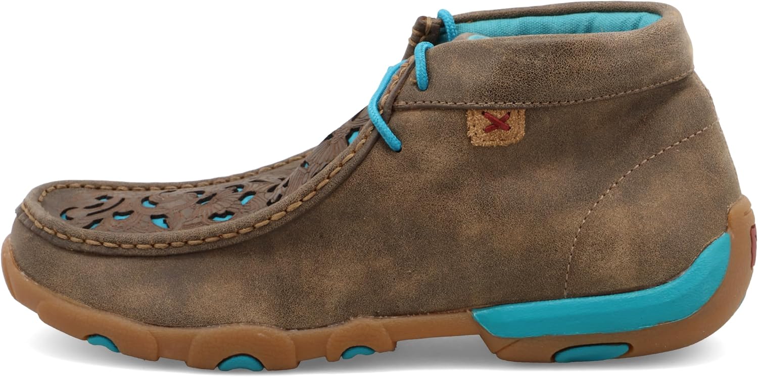 Twisted X Women's Chukka Driving Moc, Moc Toe, Bomber & Turquoise Embroidered Vamp, 8.5 M