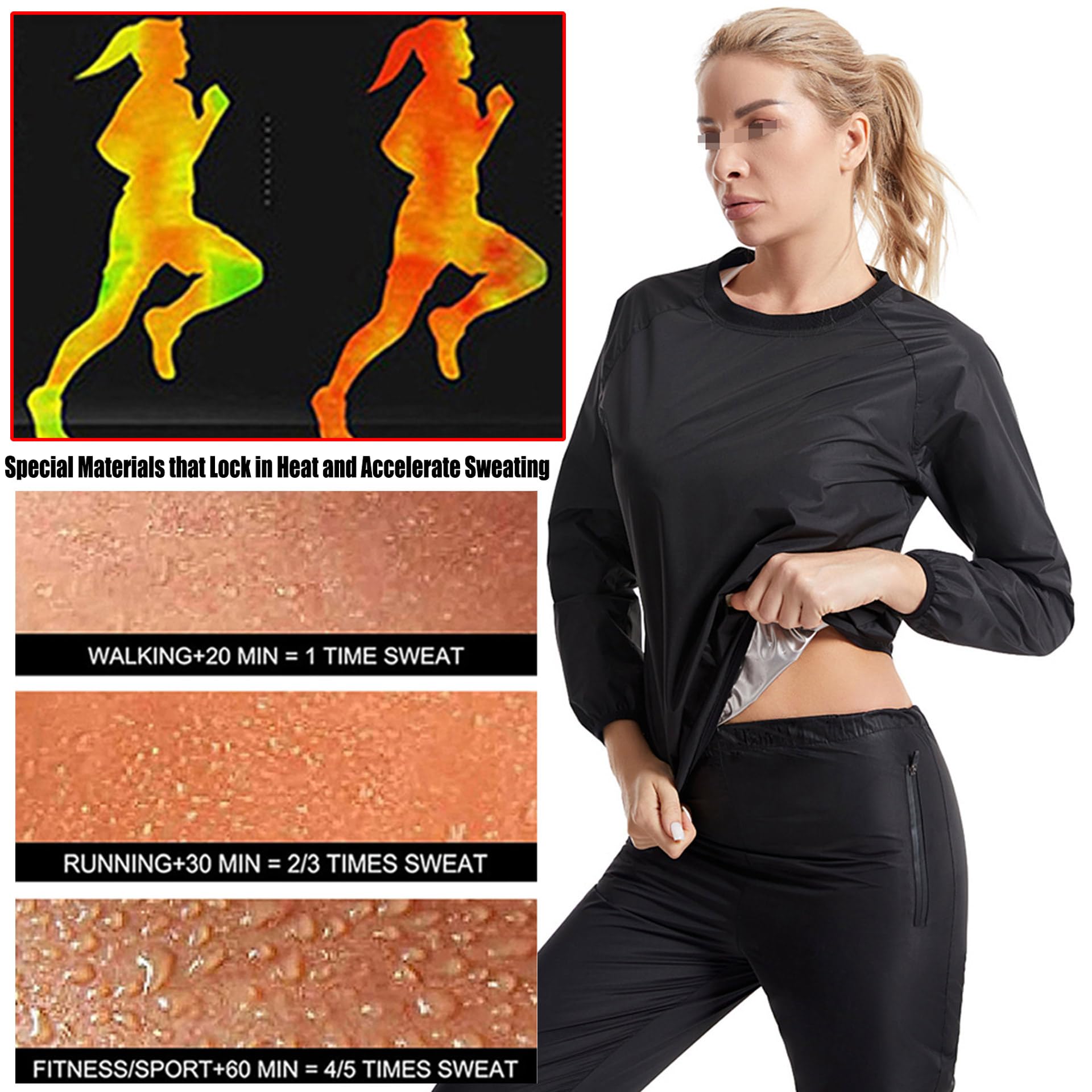 Traje Sauna Mujer Adelgazante, Trajes De Sudoración para Fitness, Fajas Reductoras Mujer Adelgazantes, Traje De Sudor para Yoga Running Conjunto De Camiseta Sudoracion Y Pantalones