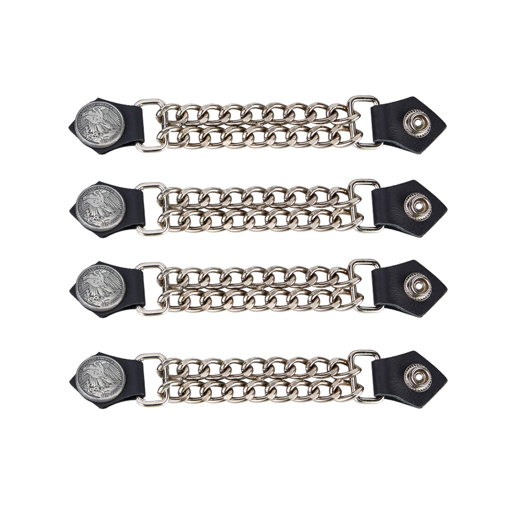 GARGOYLE BELLS Motorcycle Genuine Leather Double Chain Vest Extenders for man (4 pcs)