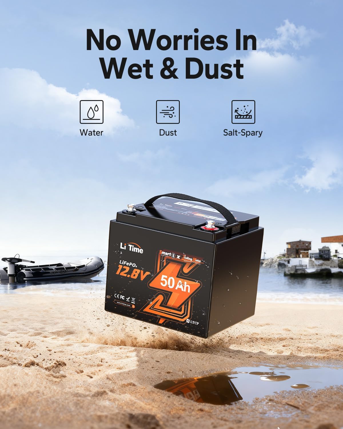 LiTime 12V 50Ah LiFePO4 Lithium Trolling Motors Battery Bluetooth, 4000+ Deep Cycle Marine Battery with Low-Temp Protection, EV-Grade Cells & Smart 50A BMS, Perfect for RV, Boat, Fishing Finder