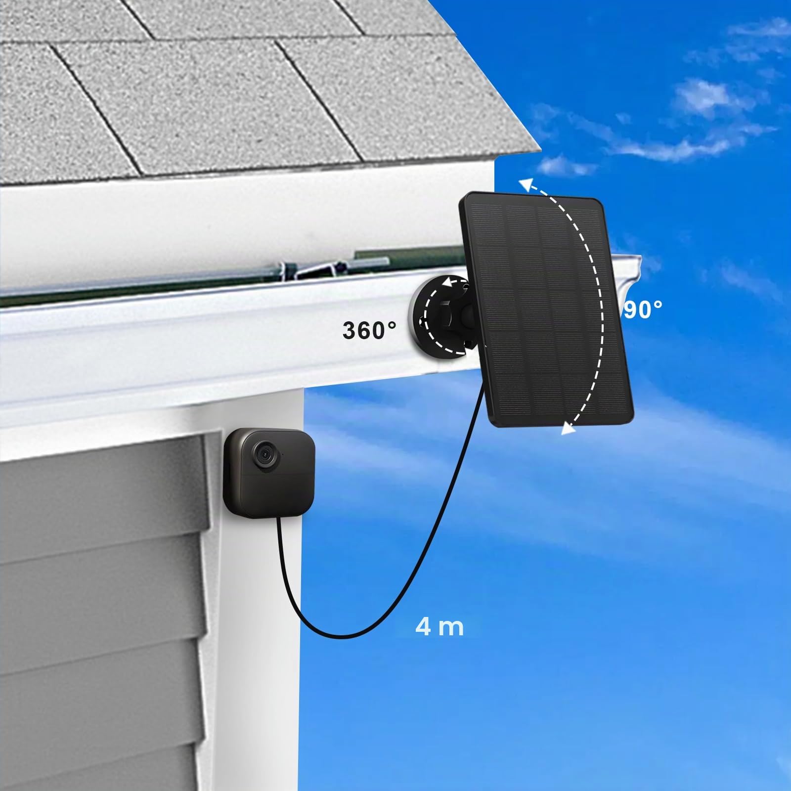 Pannello Solare da 4W per Telecamera Esterna Blink (4th gen), Caricatore Solare con Spina in Gomma, Impermeabile IP65, Cavo da 13,12 Piedi