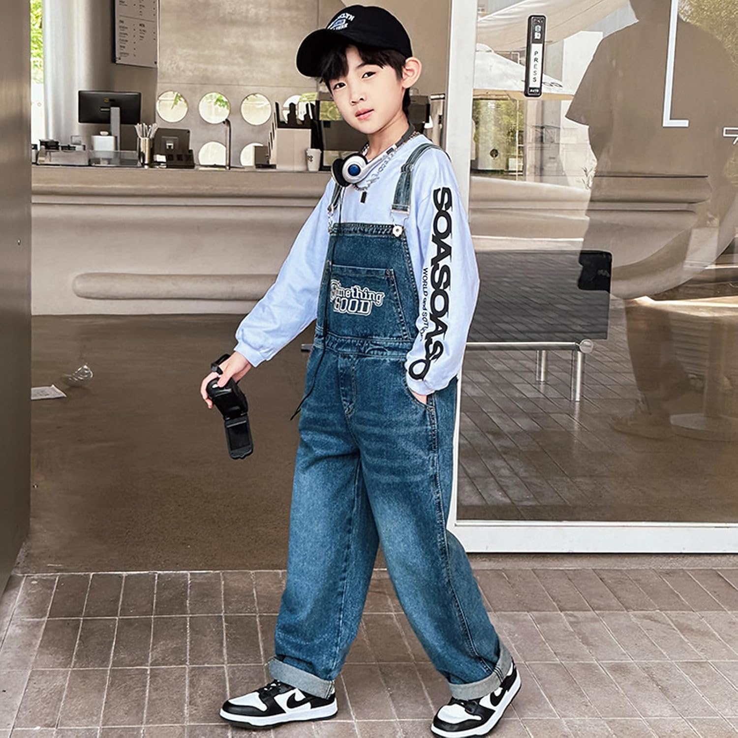 Boys‘ Overalls Casual Adjustable Straps Loose fit Denim Bib Overall Size 5-15 Years