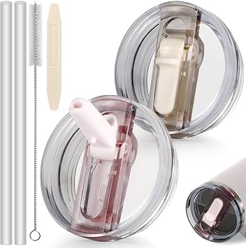 30oz Flip Straw Lid for Stanley Quencher H2.0 Tumbler, 2 Pack Leak Proof Lid Replacement No Spill Cover for Stanley Cup Accessories ProTour Rose Quartz,Cream