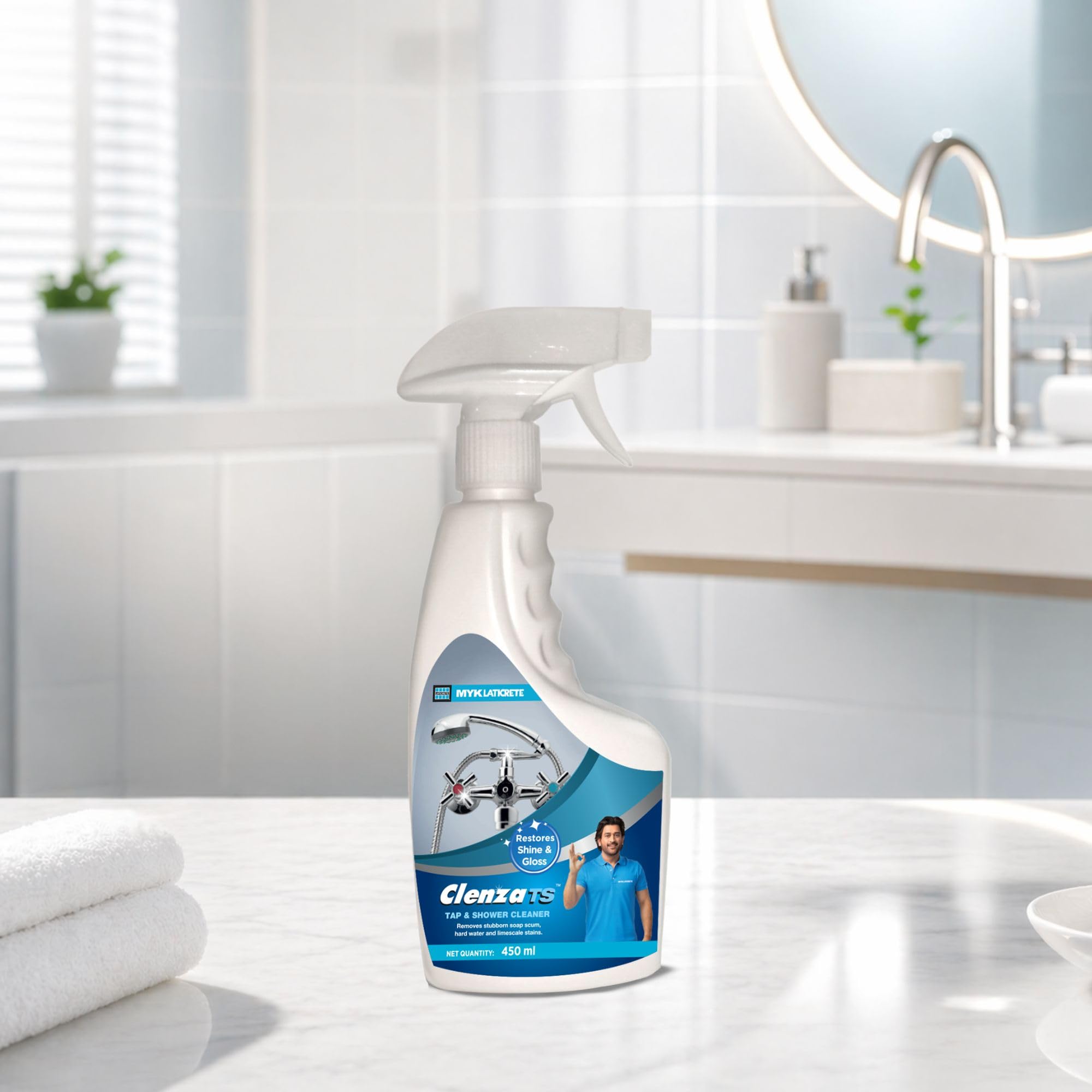 MYK LATICRETE Clenza TS Tap & Shower Cleaner 450ml | Odor Free | Removes Hard-Water Scaling From Kitchen & Bathroom Taps & Other CP Fittings |