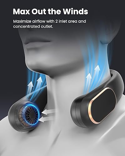 Miniatura 3 de SLENPET Ventilador de cuello, portátil personal recargable, manos libres, funciona con pilas, 5 velocidades, enfriamiento de cuello USB para