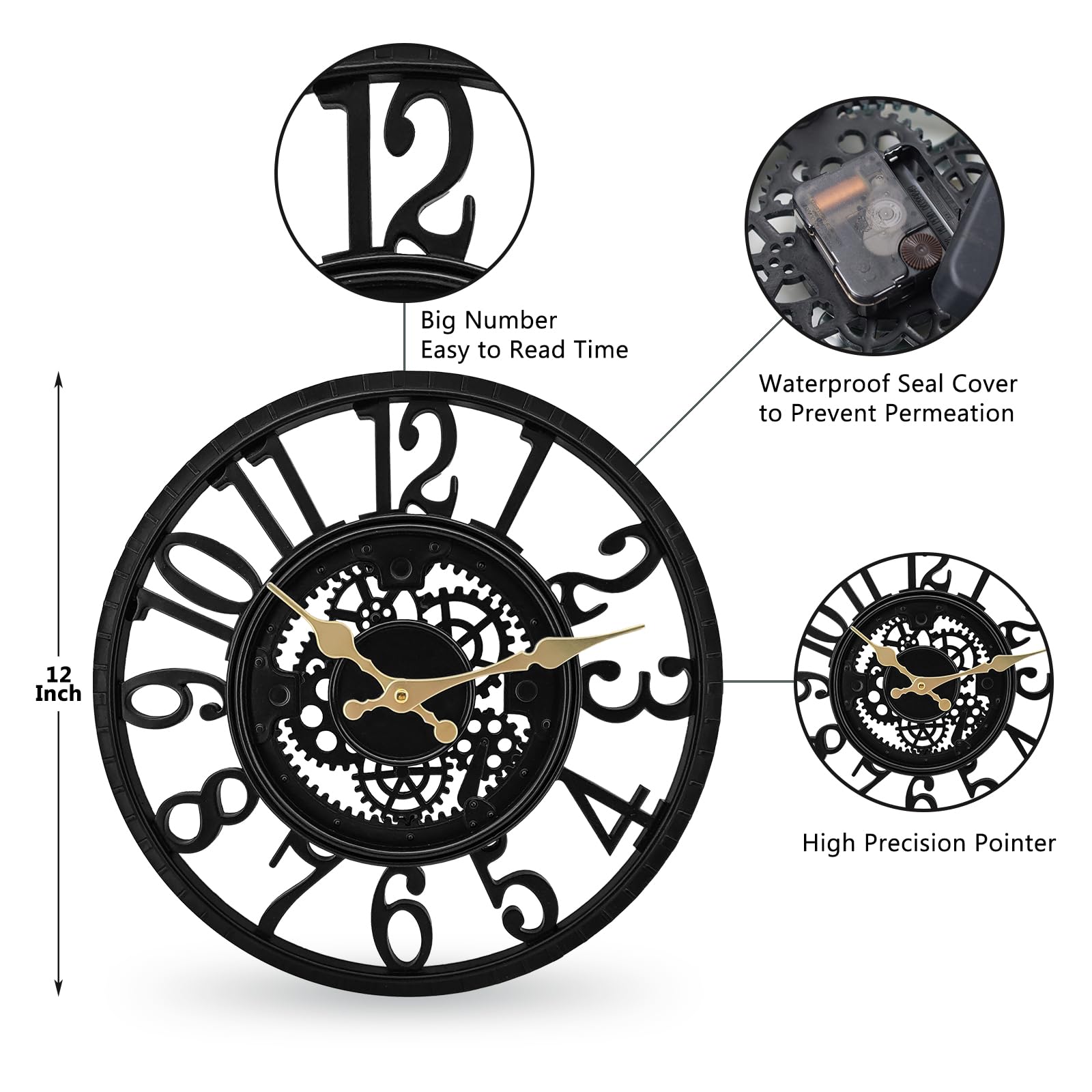 Orologio da parete impermeabile per esterni, orologio decorativo per patio, piscina, giardino, recinzione