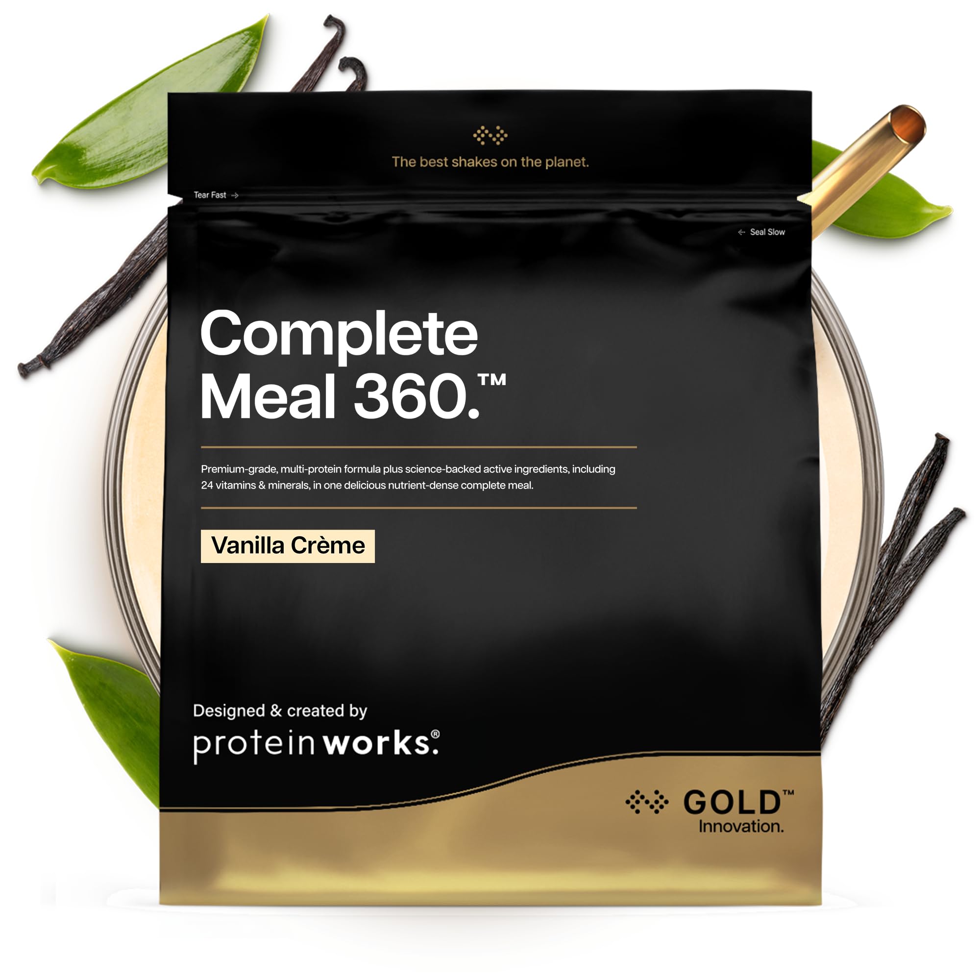 Protein Works | Complete Meal 360 - GOLD Innovation, Mahlzeitenersatz Shake, High Protein, Omega 3, 165 gesundheitliche Vorteile, Hält 3-5 Stunden Lang Satt, Vanillecreme, 5 Mahlzeiten, 500g