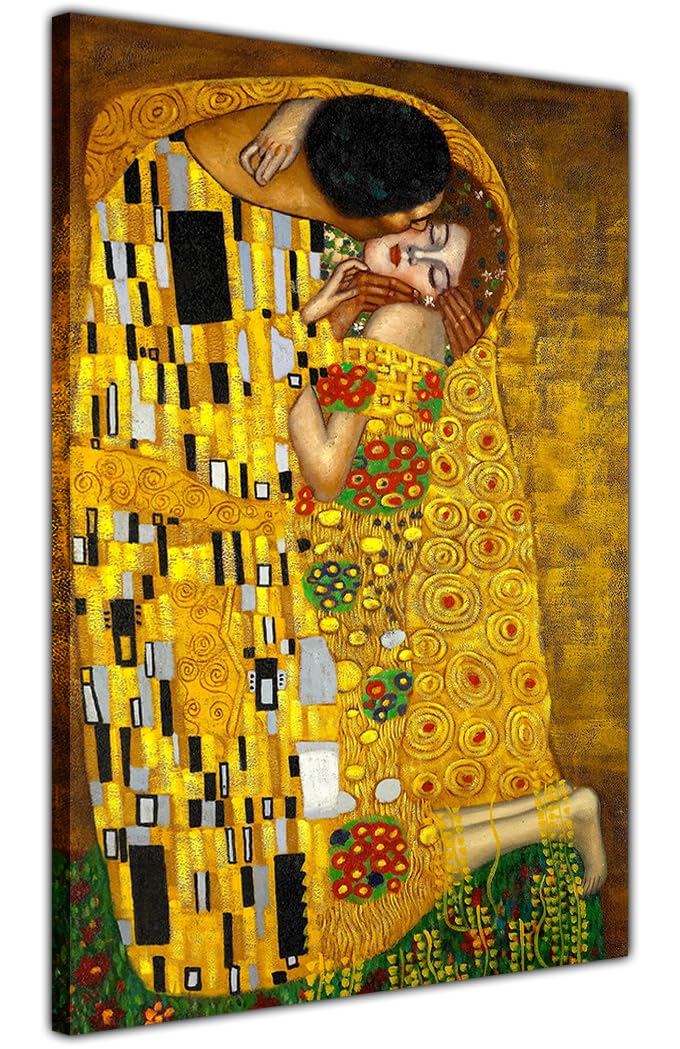 Pastello Gustav Klimt The Kiss, Canvas Wall Art, Wall Art Picture Print for Living Room and Bedroom (77cm x 51cm / 30 x 20inch)
