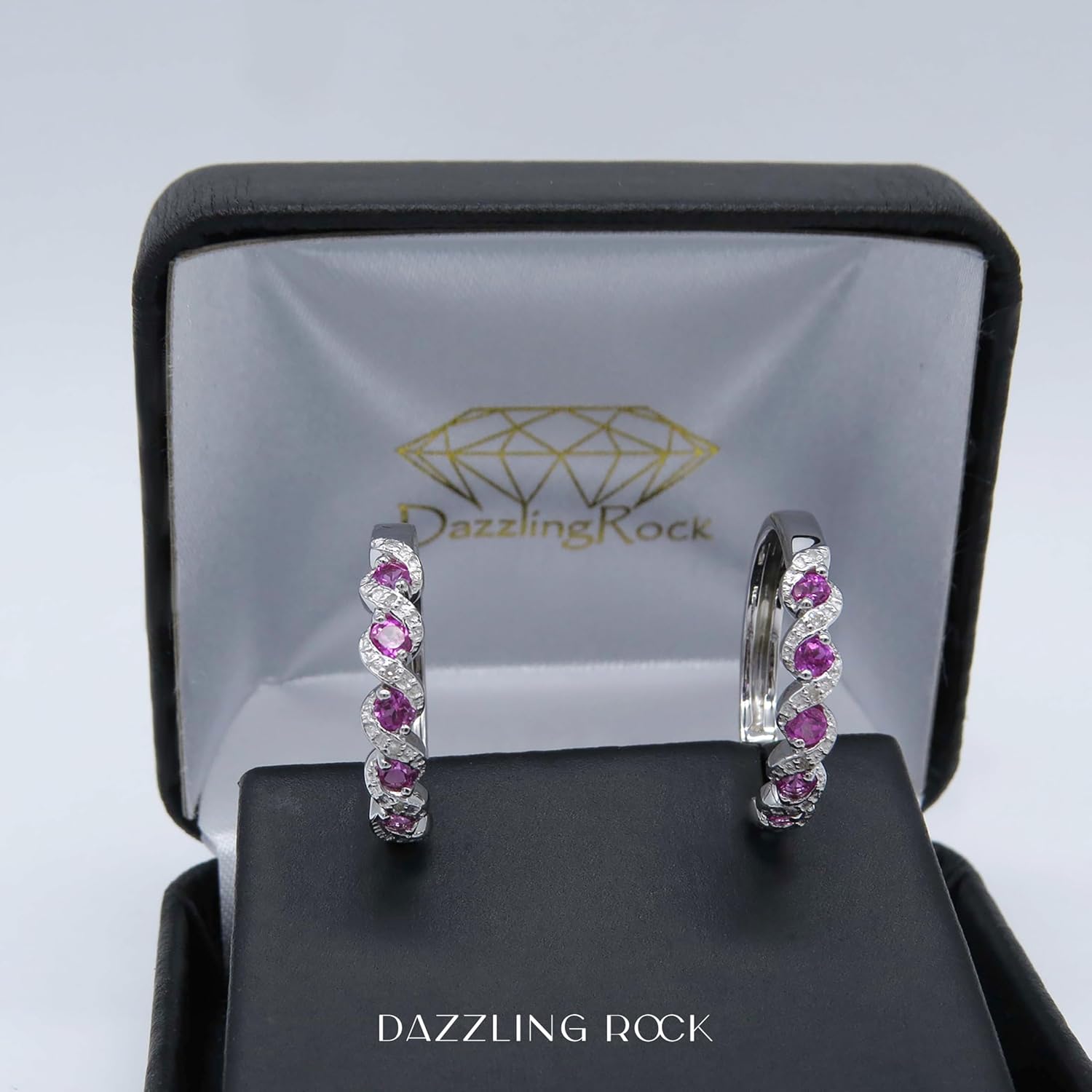 Dazzlingrock Collection Round Lab Created Gemstone & White Natural Diamond 5 Stone Swirl Hinged Post Hoop Earrings for Women in 925 Sterling Silver
