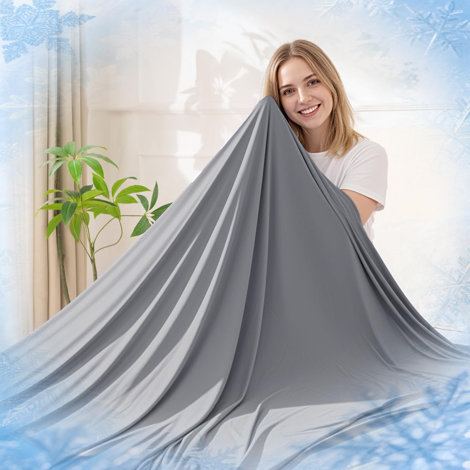 Cooling Blanket for Hot Sleepers, Double-Sided Cold Blanket with Japanese Q-Max >0.5 Arc-Chill Fibers, Lightweight & Breathable Summer Blanket for Couch, Travel, Minimalist Texture Grey,152 x 203 cm