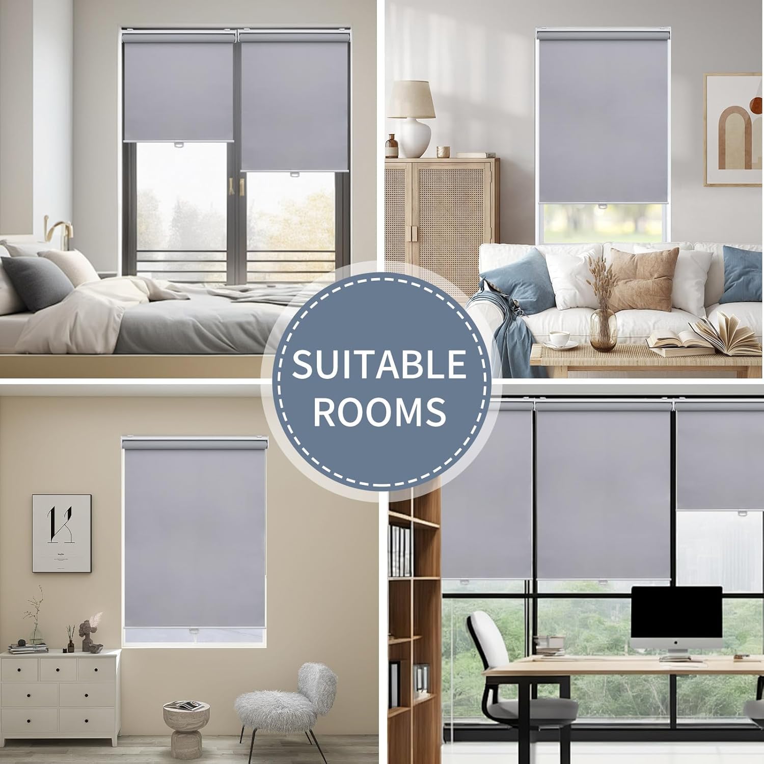 SHADEMOON Blackout Cordless Roller Shades for Indoor Windows,Room Darkening Blind with Spring System Pull Down,Thermal Insulated UV Block Fabric,Home Office (100% Blackout, Grey,14" W x 72" H)