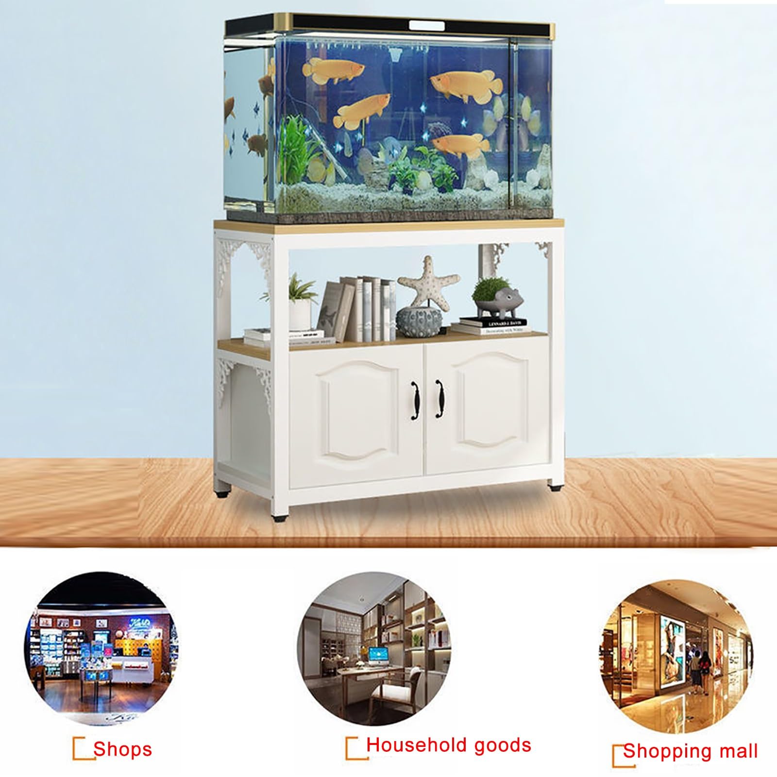 Rium Akwarium Rack Heavy Duty 20-55 litrów, z szafką do przechowywania z drzwiami, wielopoziomowy stojak, odpowiedni do terrarium gadów, dekoracja