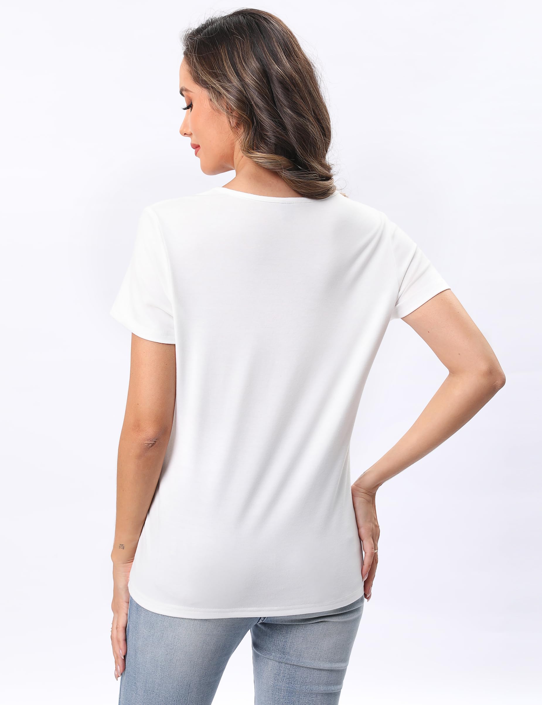 Litherday Camiseta de Mujer de Manga Corta Verano Top con Cuello Redondo y Detalle de Abertura Blusa Casual Elegante para Diario y Oficina