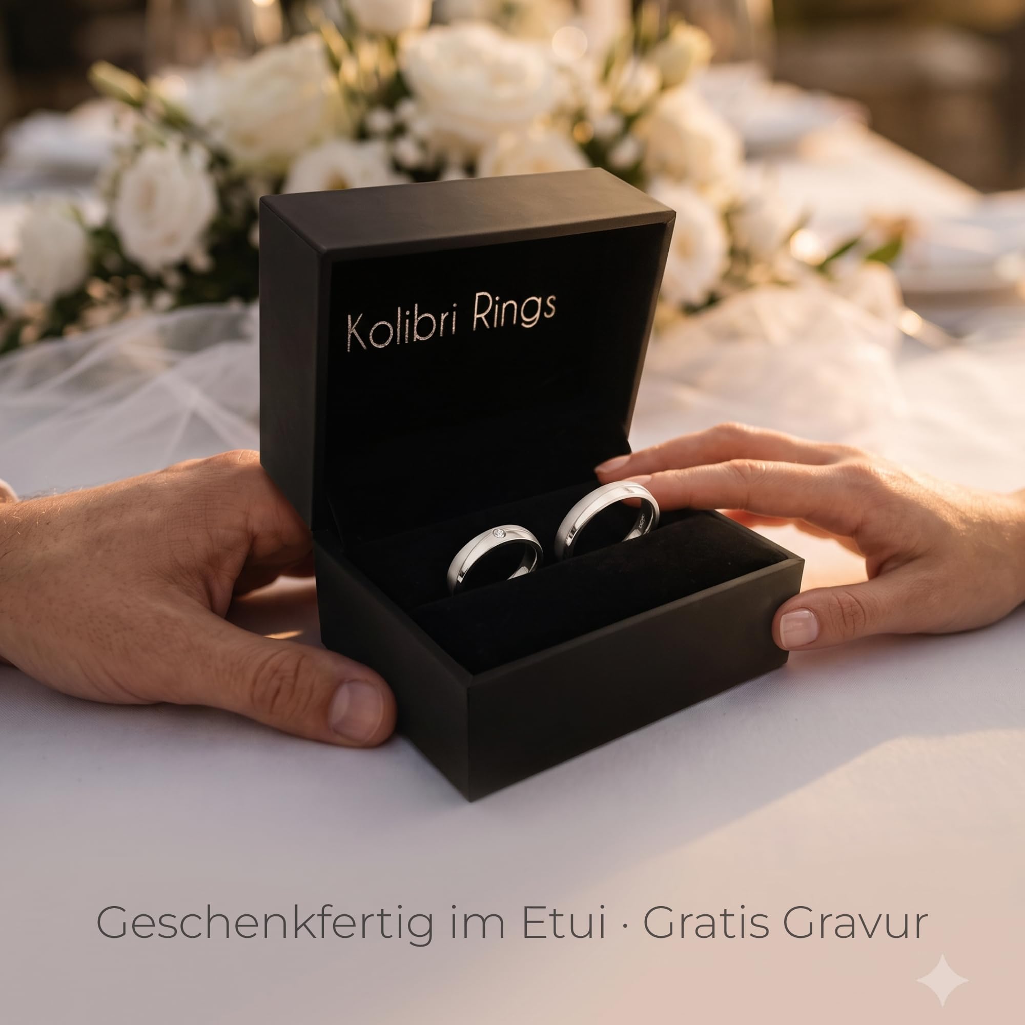 Kolibri Rings - Freundschaftsringe Silber 925 Paarpreis Massiv Nickelfrei Zirkonia Stein Trauringe Eheringe Partnerringe 100% Made in Germany- Inkl. Gratis Etui + Gravur