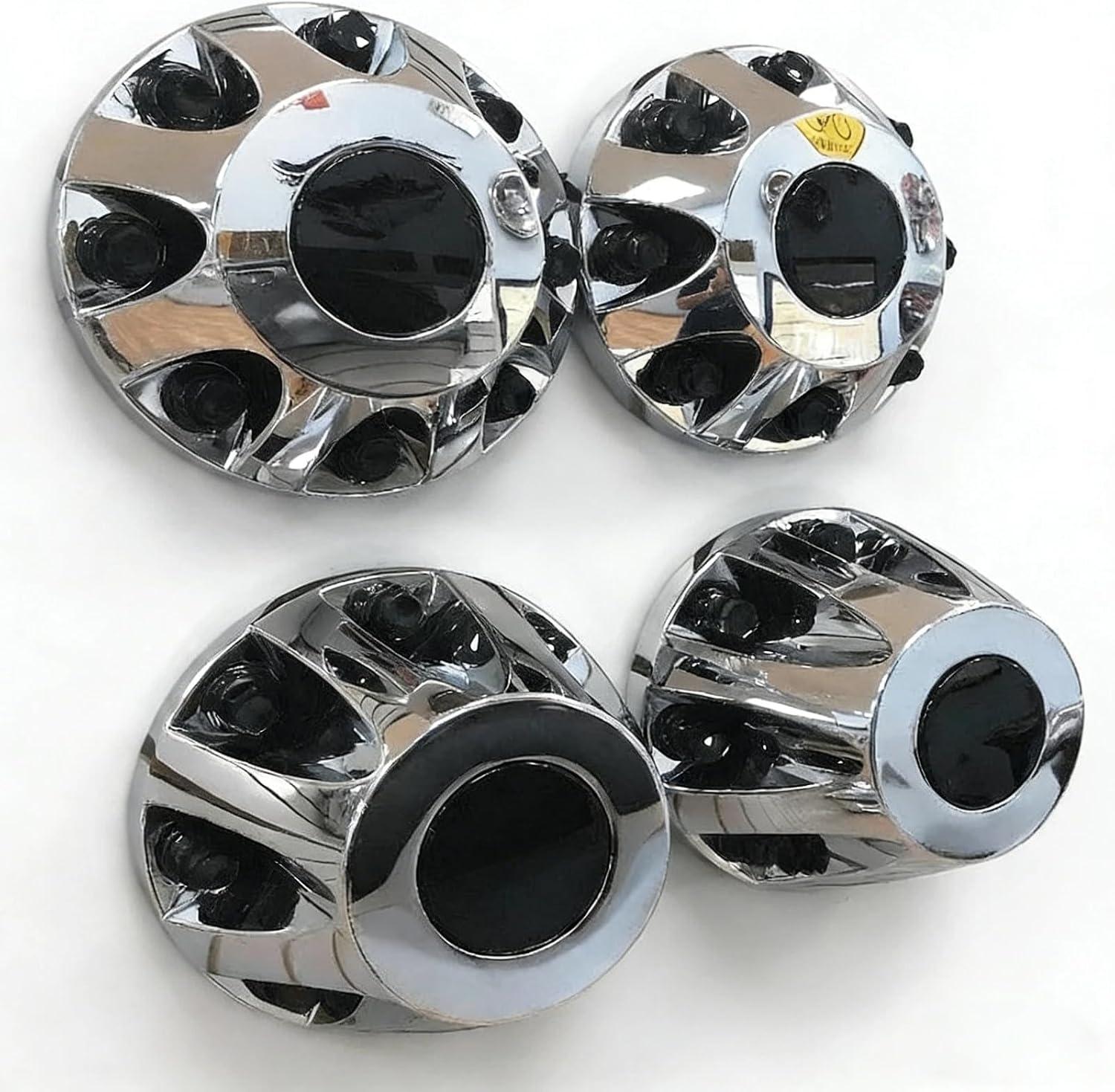 4PCS 17" (220mm) Dually Wheel Center Caps, Triple Chrome Mirror Finish, Compatible with 2008–2010 Chevy Silverado 2500HD 3500HD & GMC Sierra 2500HD 3500HD DRW, Front & Rear Dual Hub Caps, ABS Bolt-On