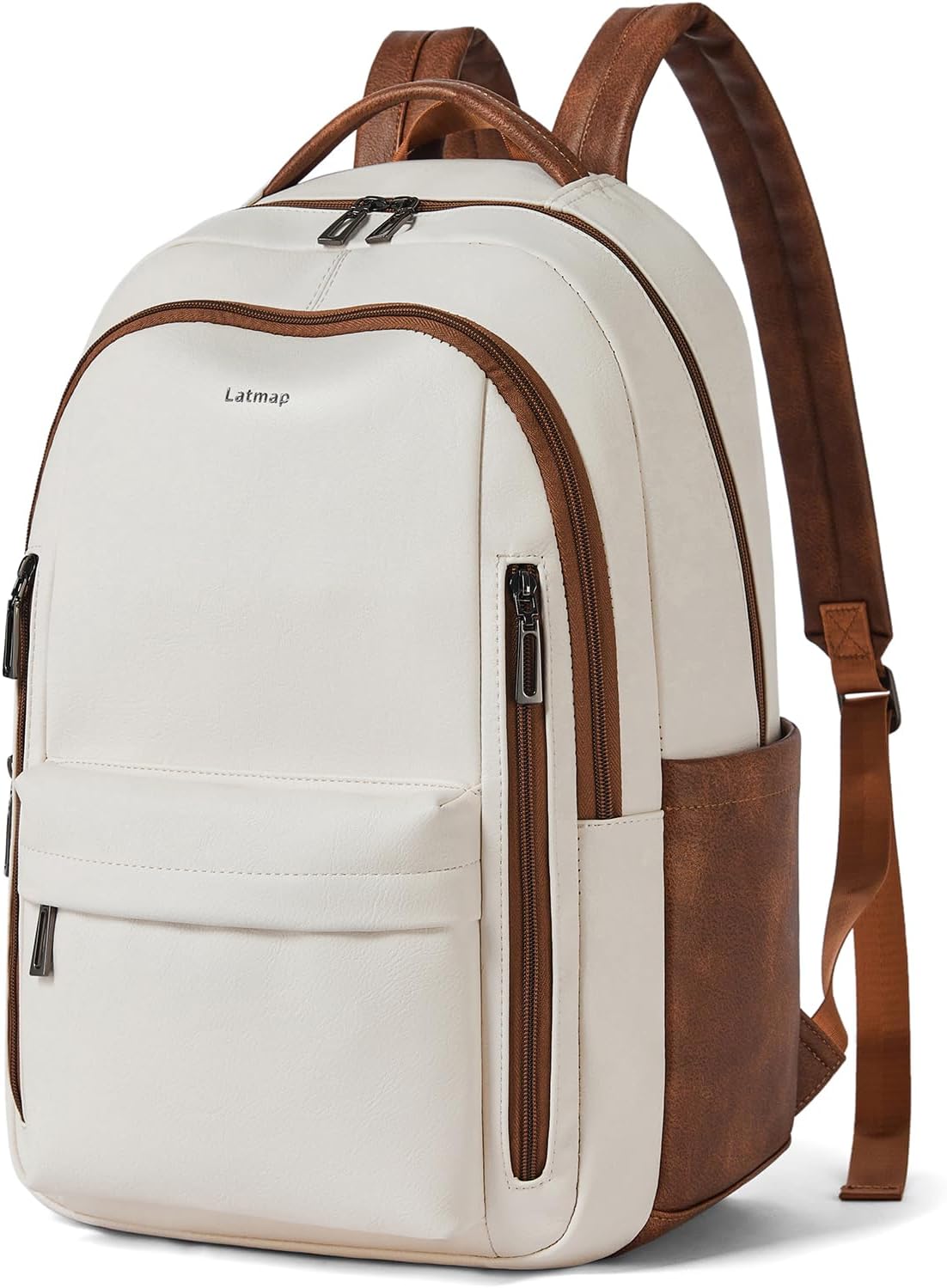 30L Backpack Purse for Women Men Laptop Backpack, Faux Leather Travel Work Backpack Teacher Bookbag fits 15.6" Laptop, Beige